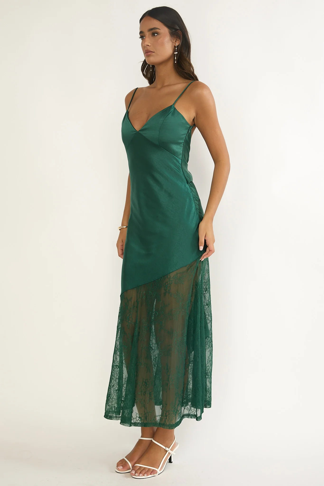 Ciao, Bella Tied Back Lace Hem Dress Forest Green - Image 7