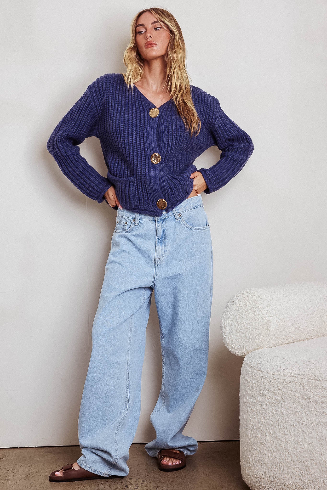 Cindie Chunky Knit Cardigan Navy - Image 4