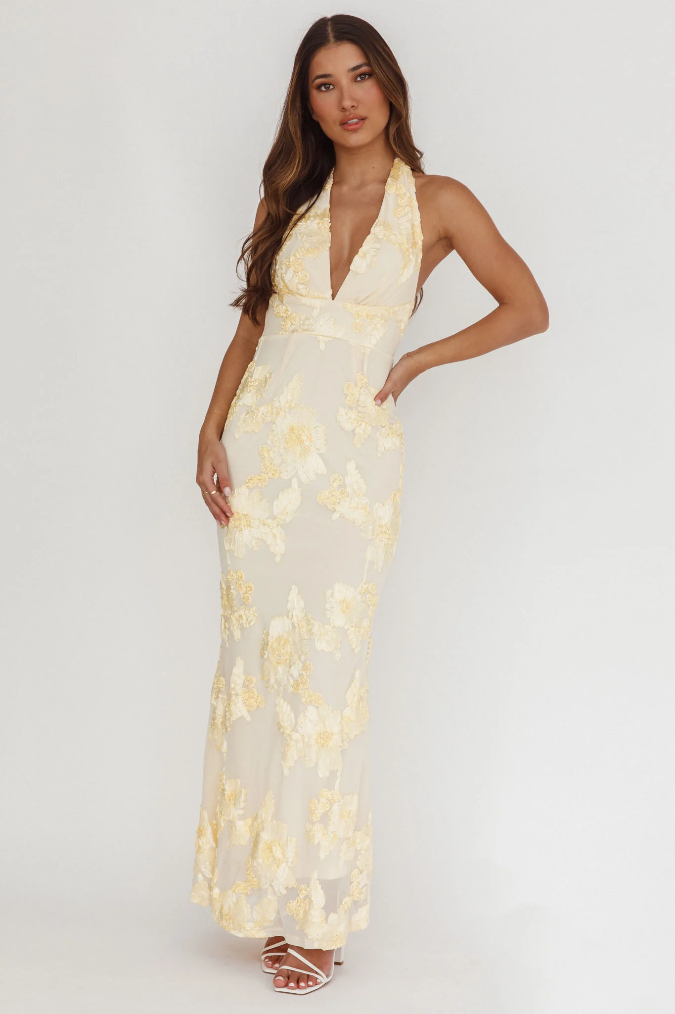 Cipriana Backless Halter Maxi Dress Embellished Yellow - Image 5