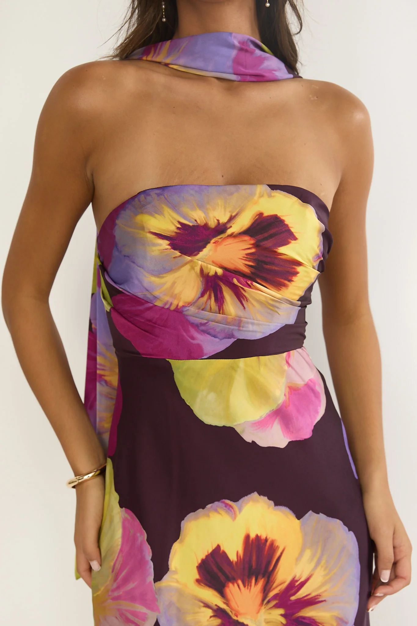 City Of Stars Strapless Scarf Maxi Dress Pansies Plum - Image 3
