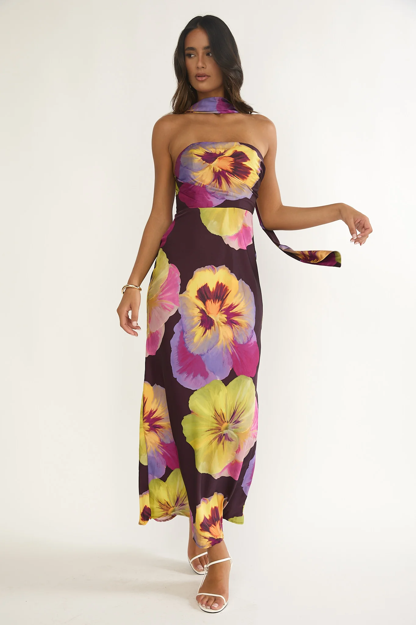 City Of Stars Strapless Scarf Maxi Dress Pansies Plum - Image 4