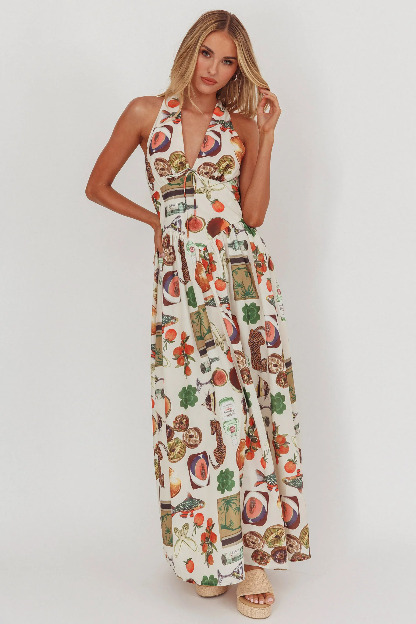 Clarette Basque Waist Open Back Maxi Dress Exotic Beige - Image 5