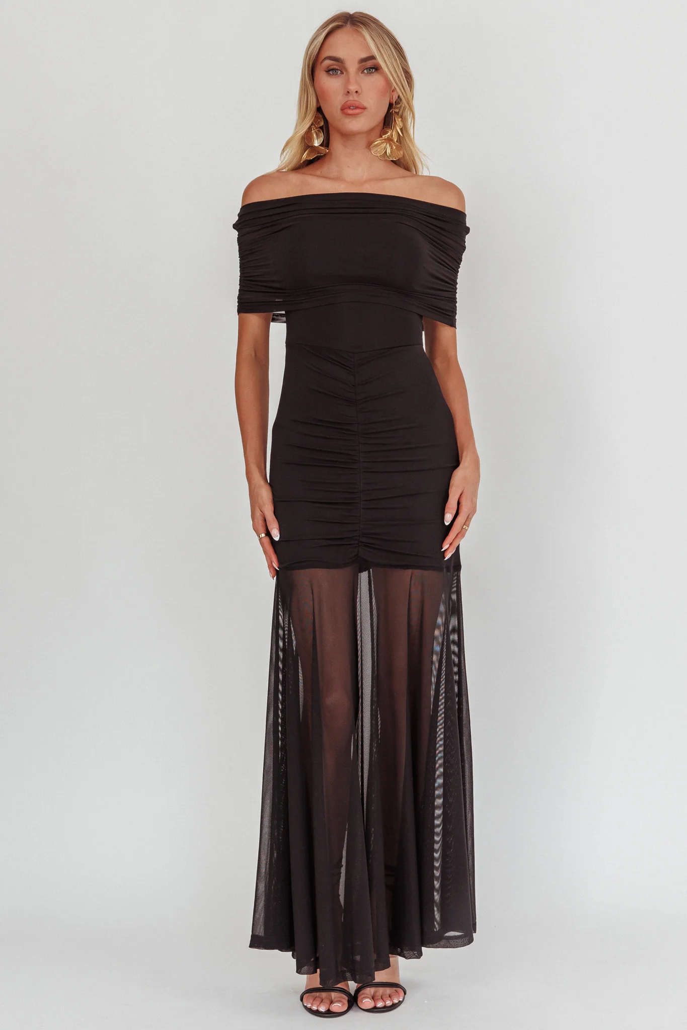 Clarita Sheer Ruched Maxi Dress Black - Image 5