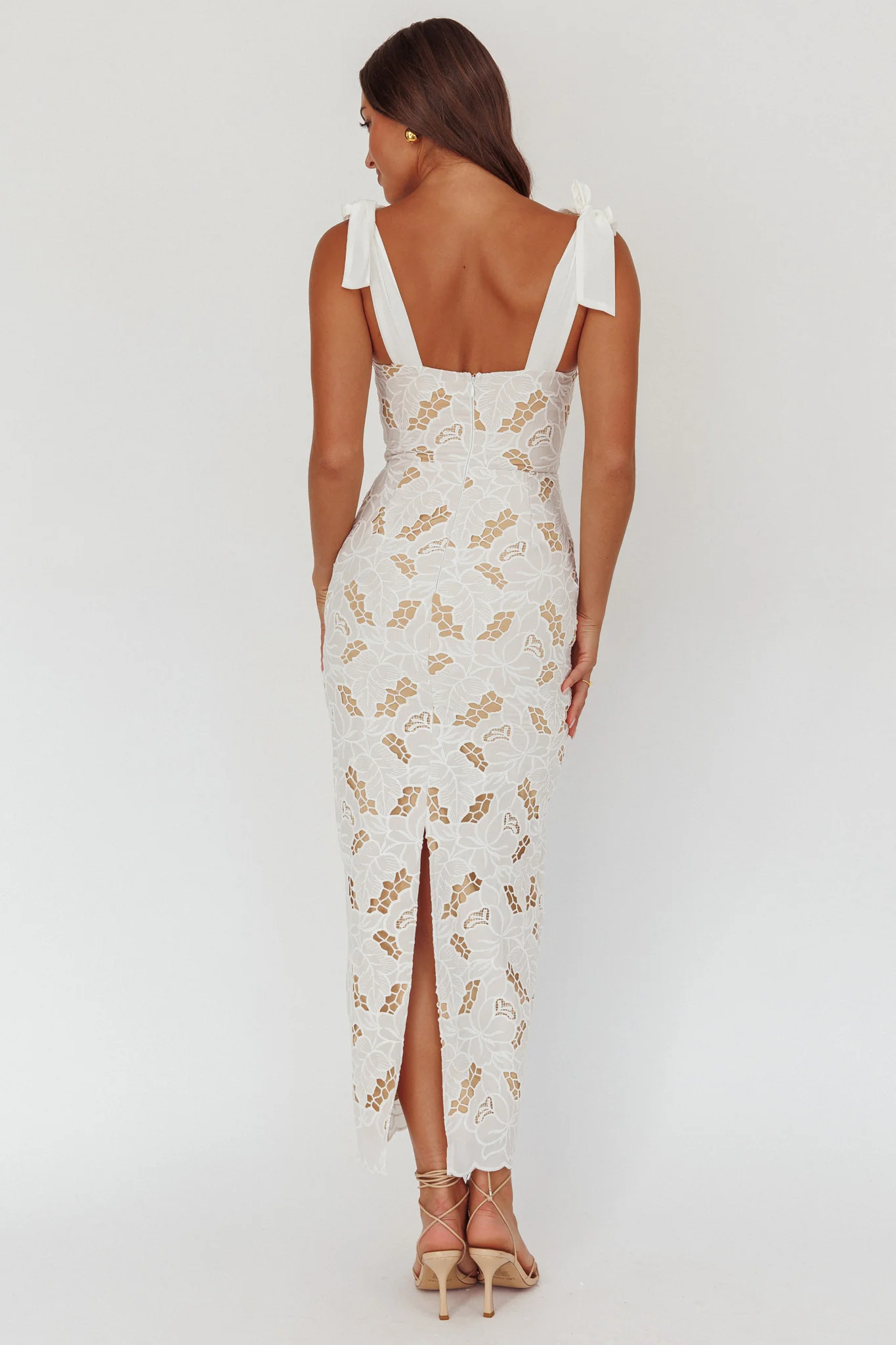 Coastal Bloom Tied Shoulder Maxi Dress Embroidered White - Image 3