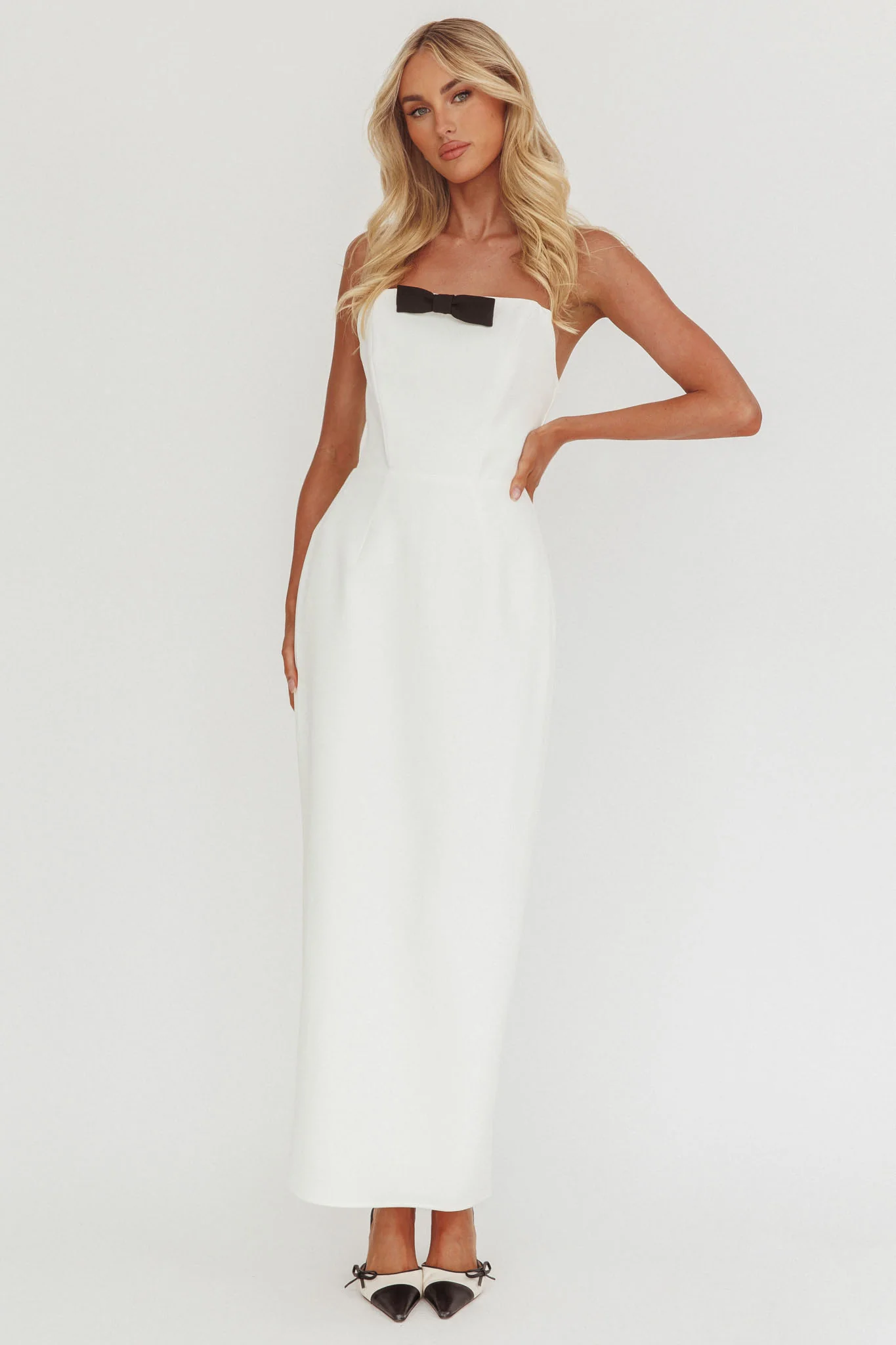 Cocktail Party Strapless Bow Bust Maxi Dress White - Image 2