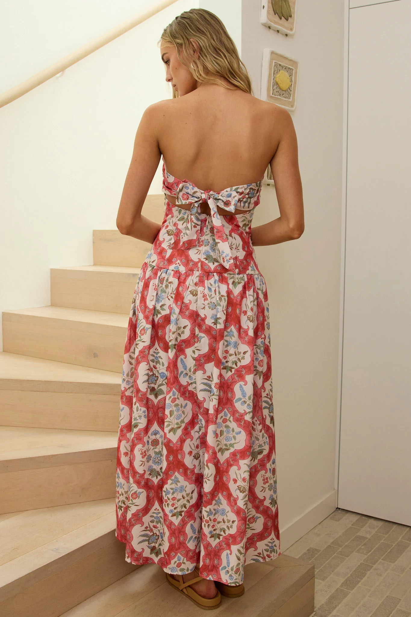 Common Ground Drop Waist Strapless Maxi Dress Floral Cream - Image 3