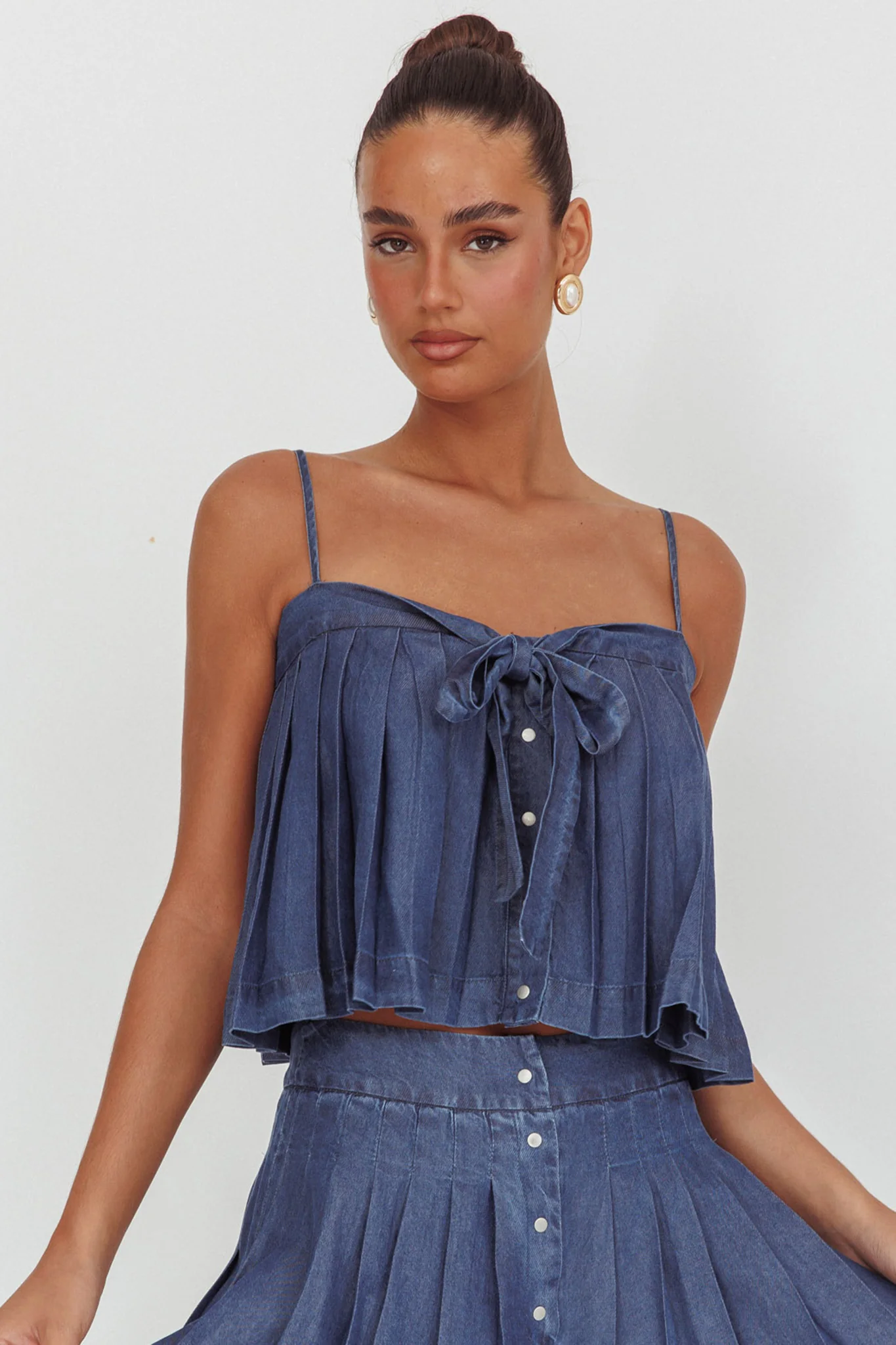 Country Girl Pleated Tie Top Dark Denim - Image 5