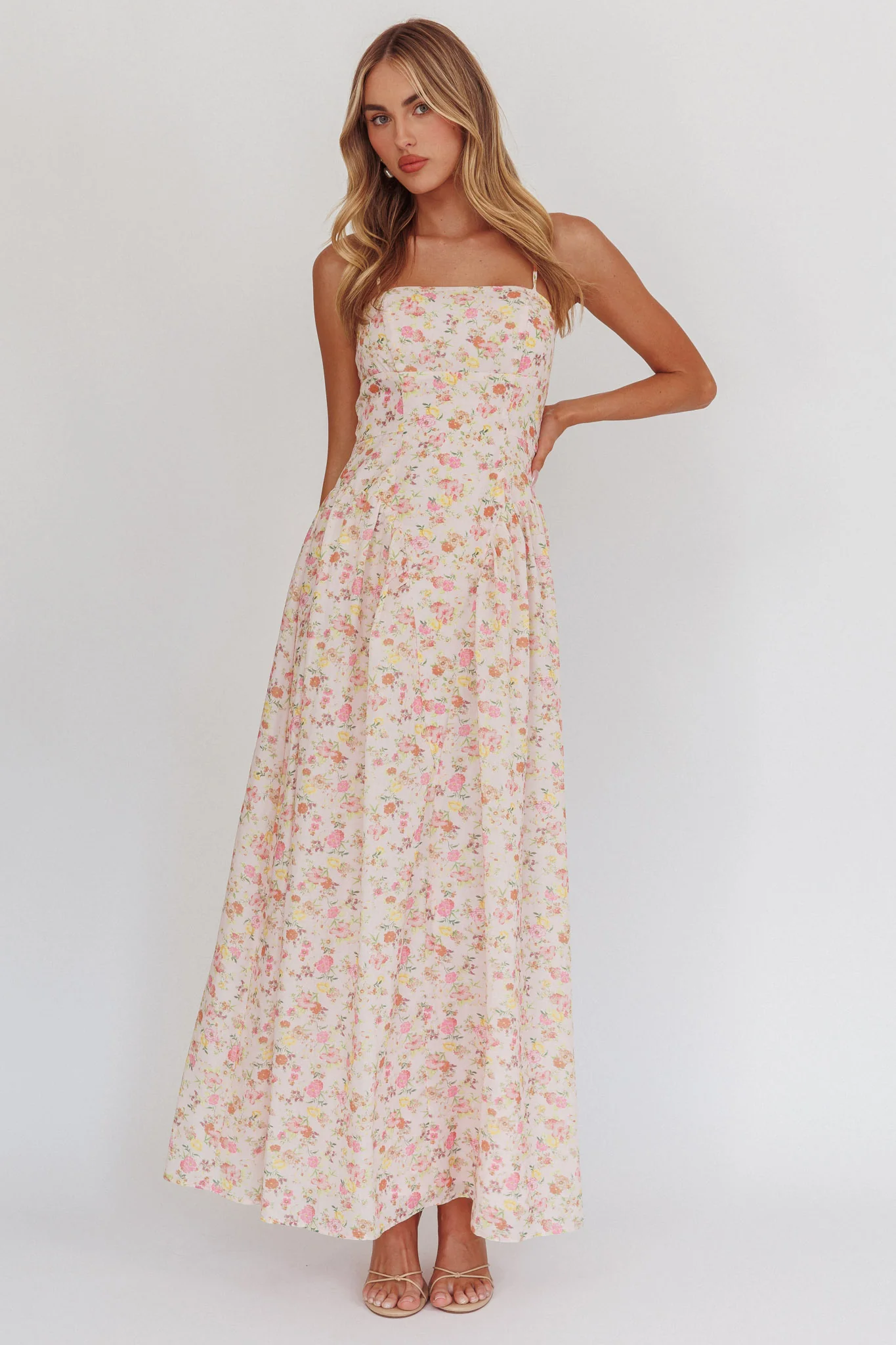 Daisy Day Basque Waist Maxi Dress Floral Pink - Image 4