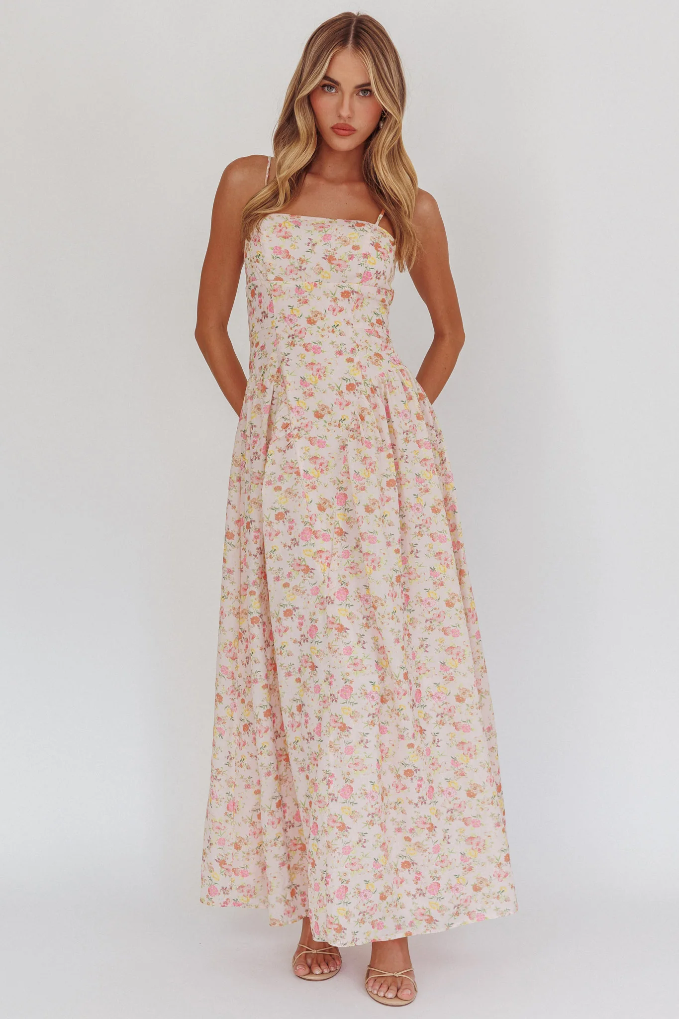 Daisy Day Basque Waist Maxi Dress Floral Pink - Image 5
