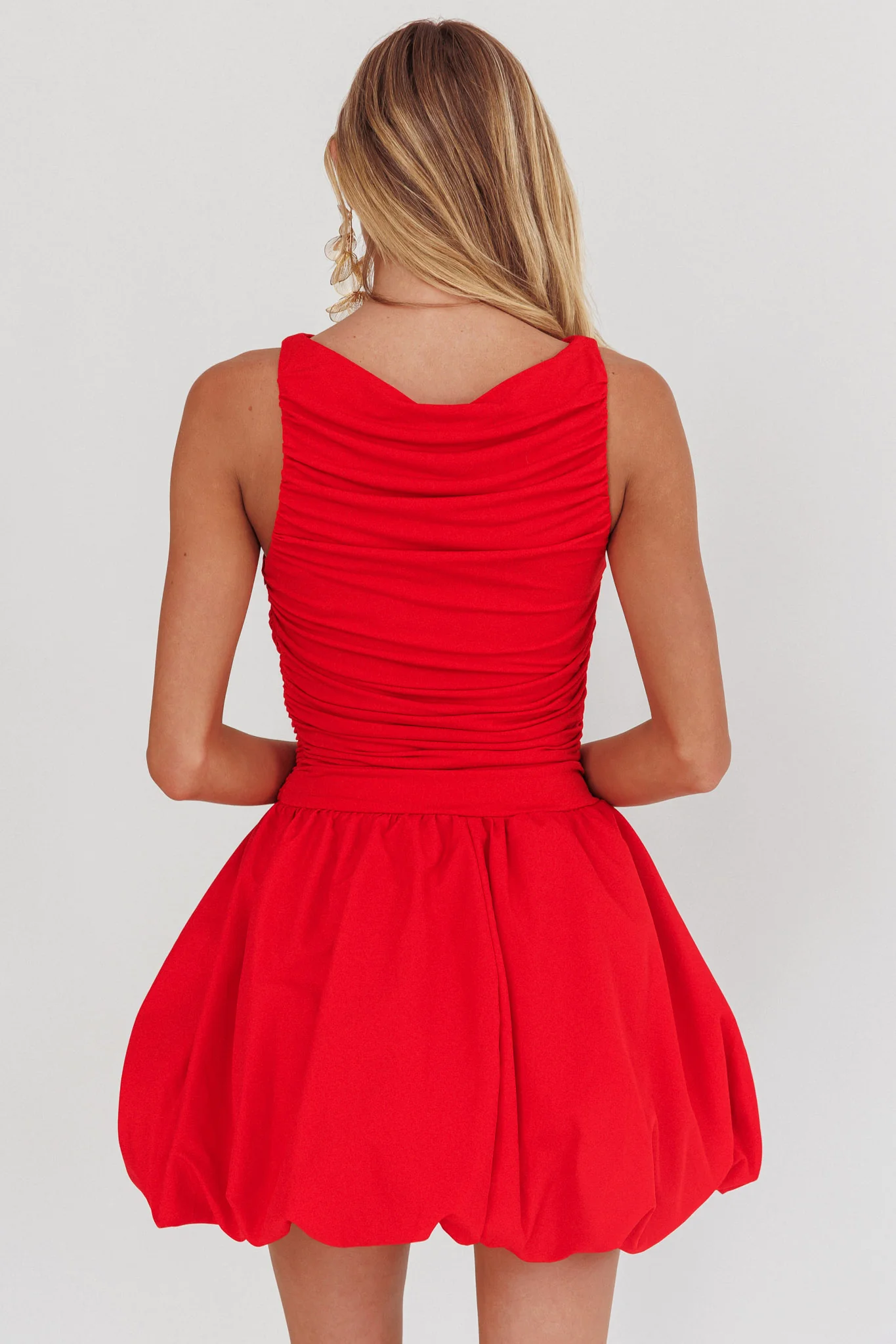 Dalayla Sleeveless Balloon Skirt Mini Dress Red - Image 2