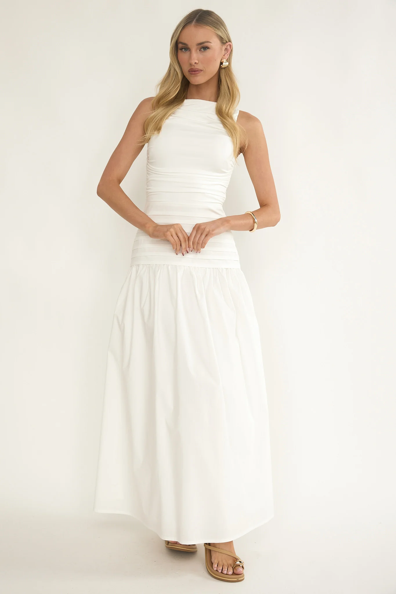 Dalayla Sleeveless Pintuck Maxi Dress White - Image 5