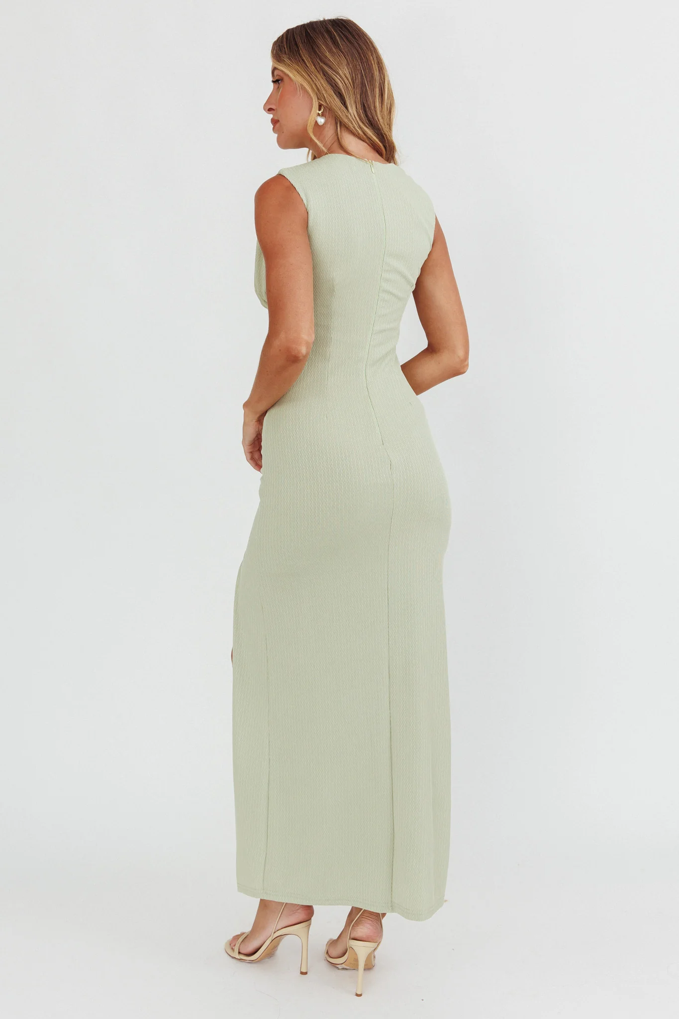 Daleela Asymmetric Neckline Maxi Dress Sage - Image 2