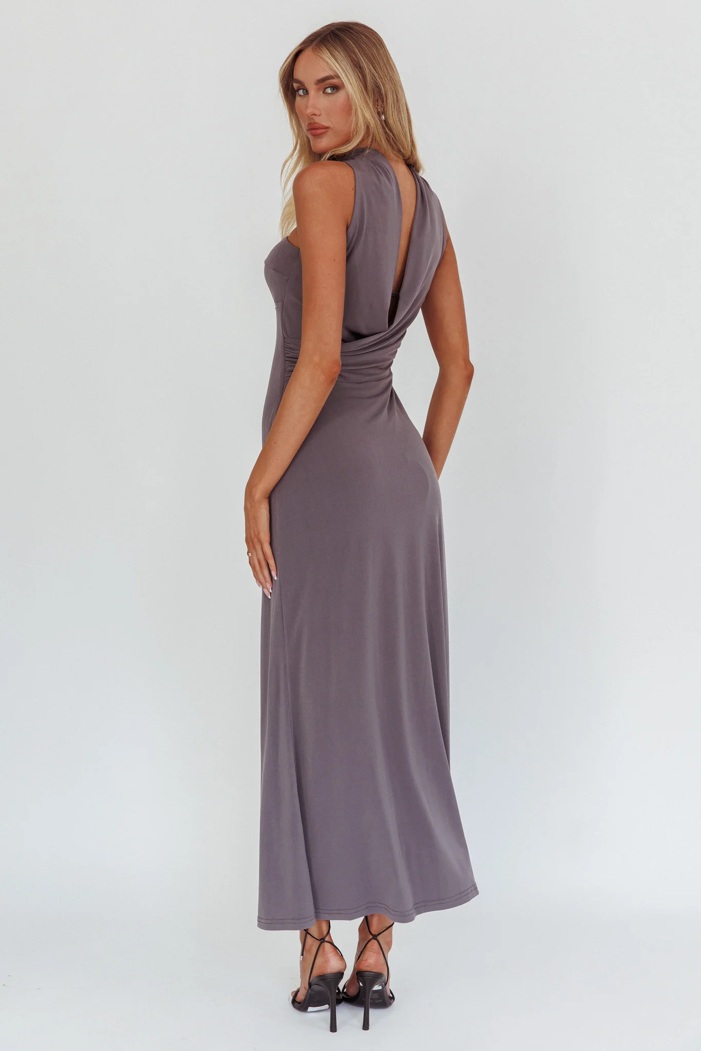 Damsel Reverse Halter Maxi Dress Charcoal - Image 3