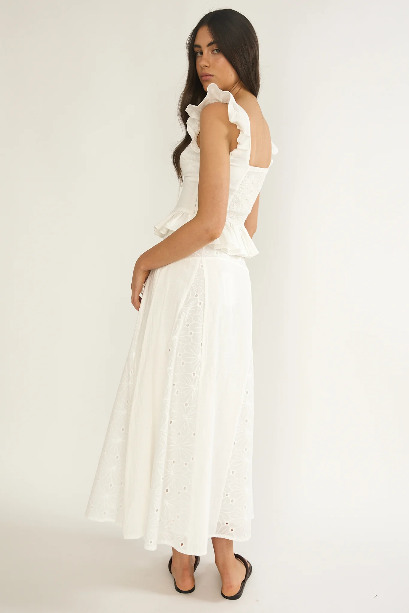 Danette String Tie Embroidery Maxi Skirt White - Image 3