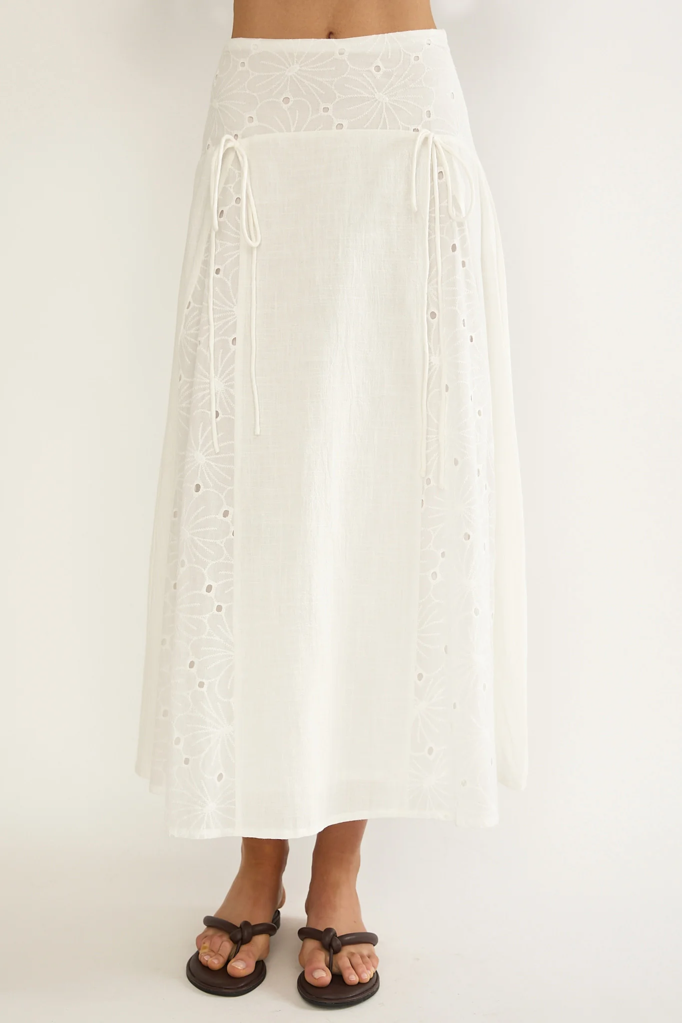 Danette String Tie Embroidery Maxi Skirt White - Image 4