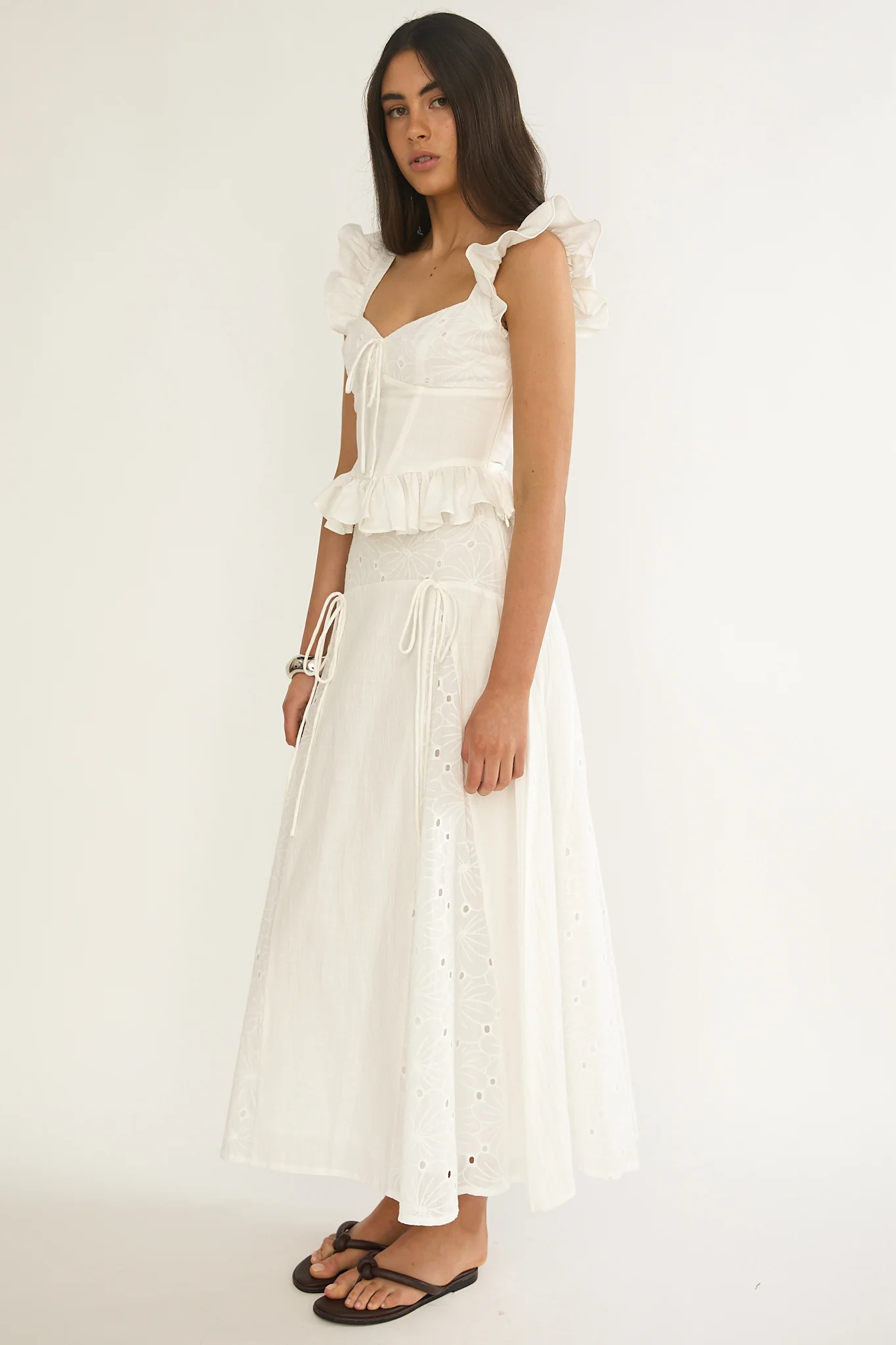 Danette String Tie Embroidery Maxi Skirt White - Image 5