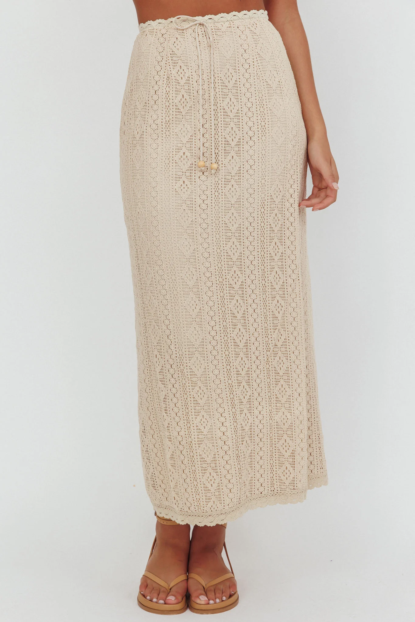 Days Away Crochet Lace Maxi Skirt Sand - Image 3