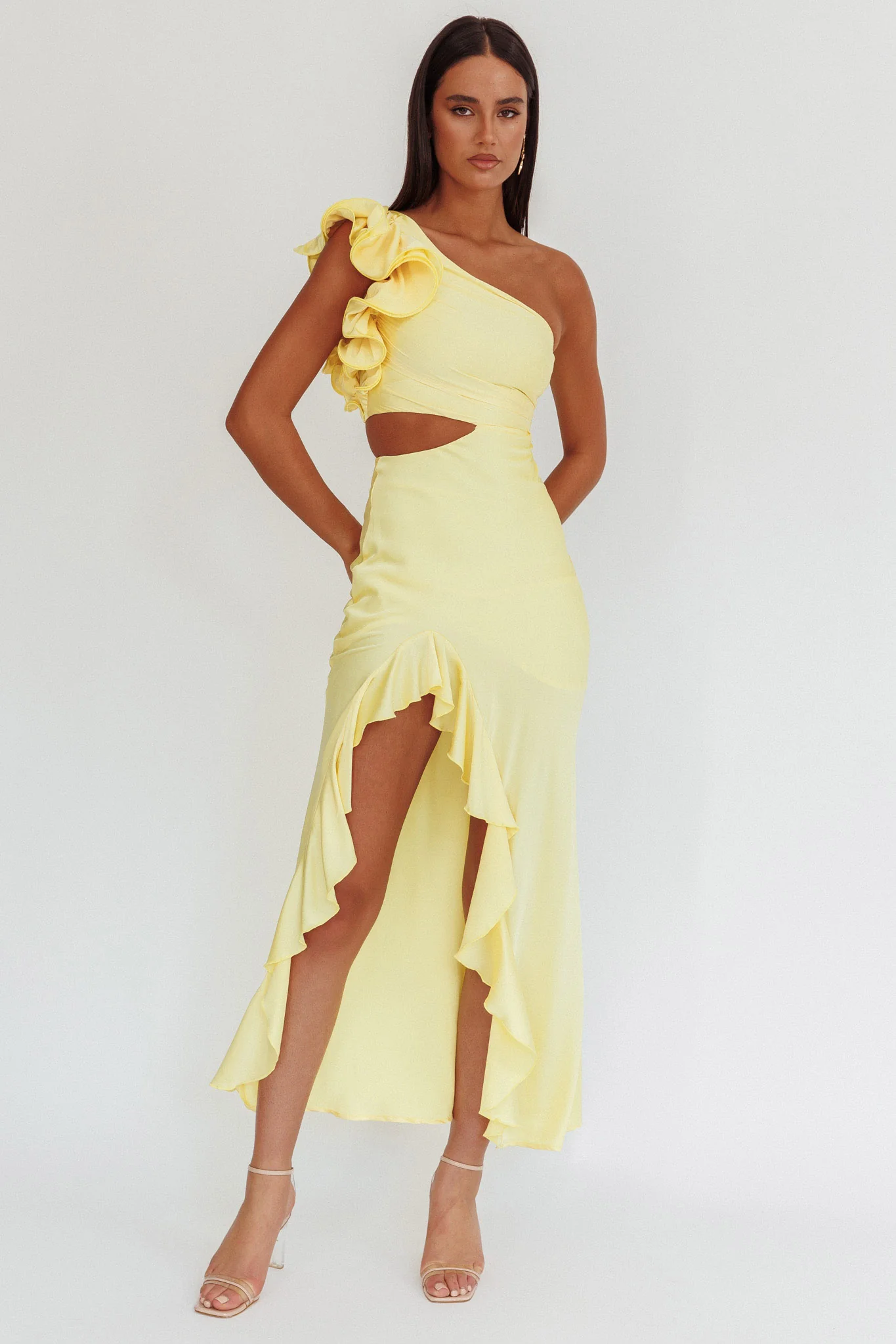 Deanna One-Shoulder Split Maxi Dress Yellow - Image 5