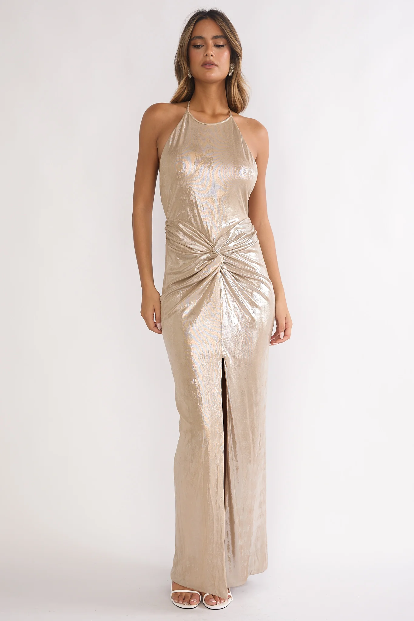 Delphinah Twist Waist Maxi Dress Champagne - Image 6