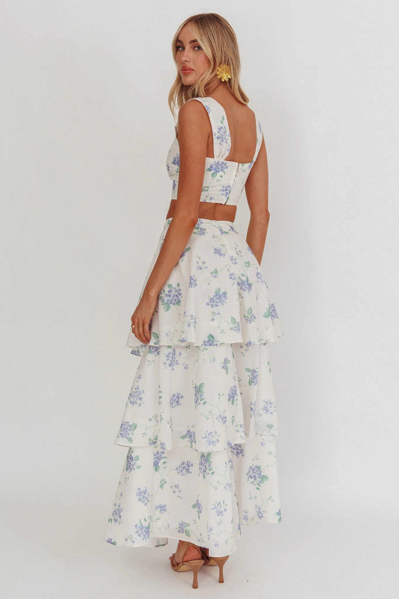 Dixon Tiered Maxi Skirt Floral Beige - Image 4