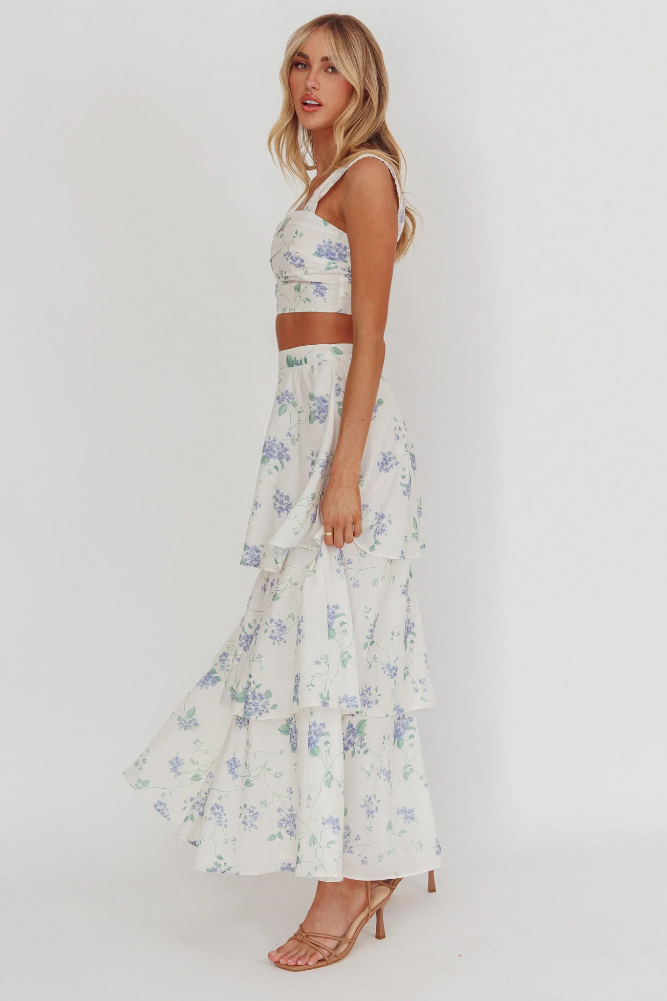 Dixon Tiered Maxi Skirt Floral Beige - Image 5