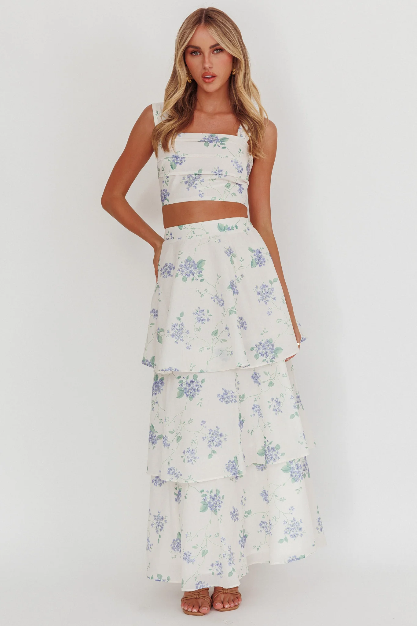 Dixon Tiered Maxi Skirt Floral Beige - Image 7