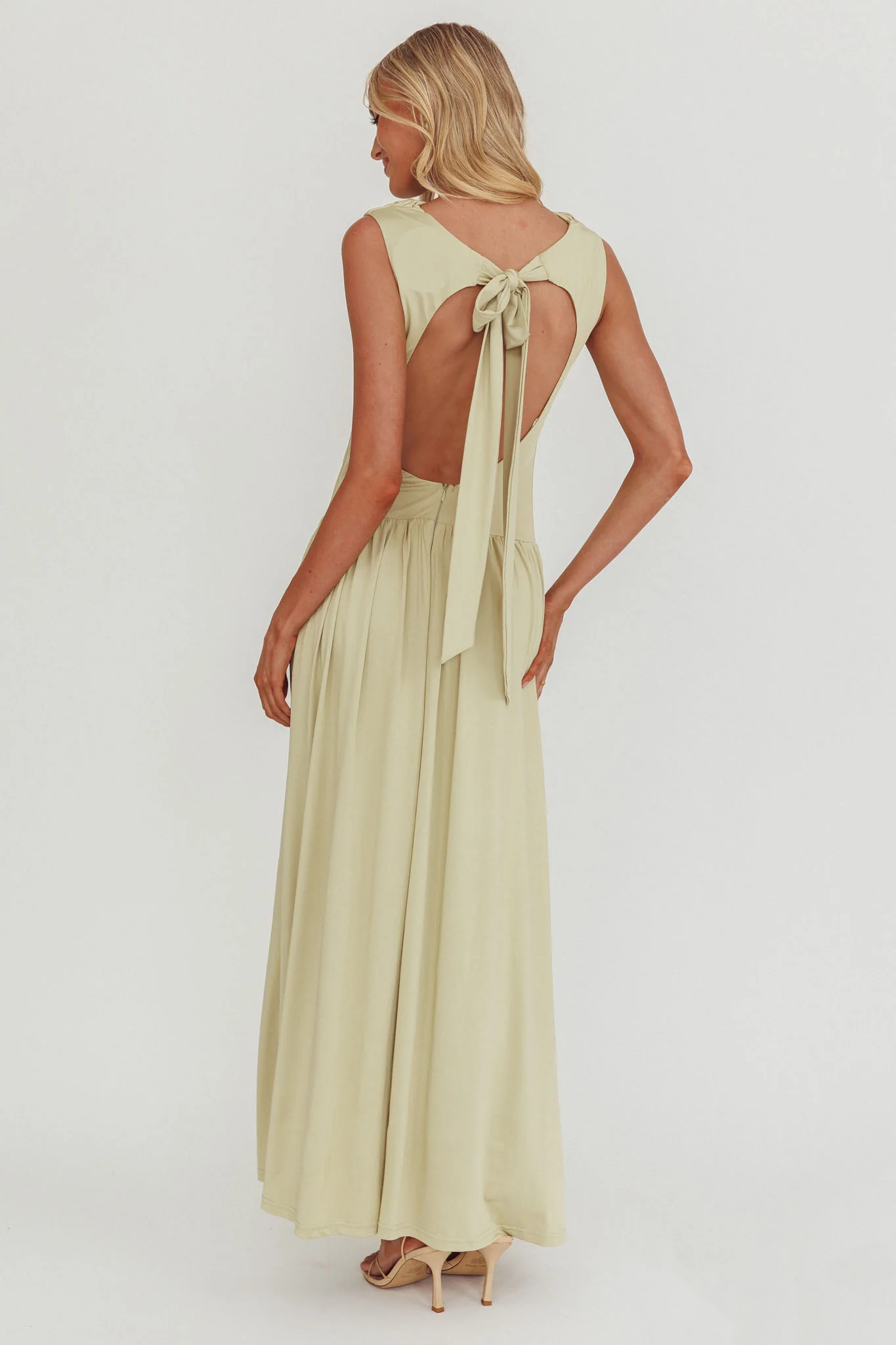 Dorothea High Cowl Open Back Maxi Dress Sage - Image 2