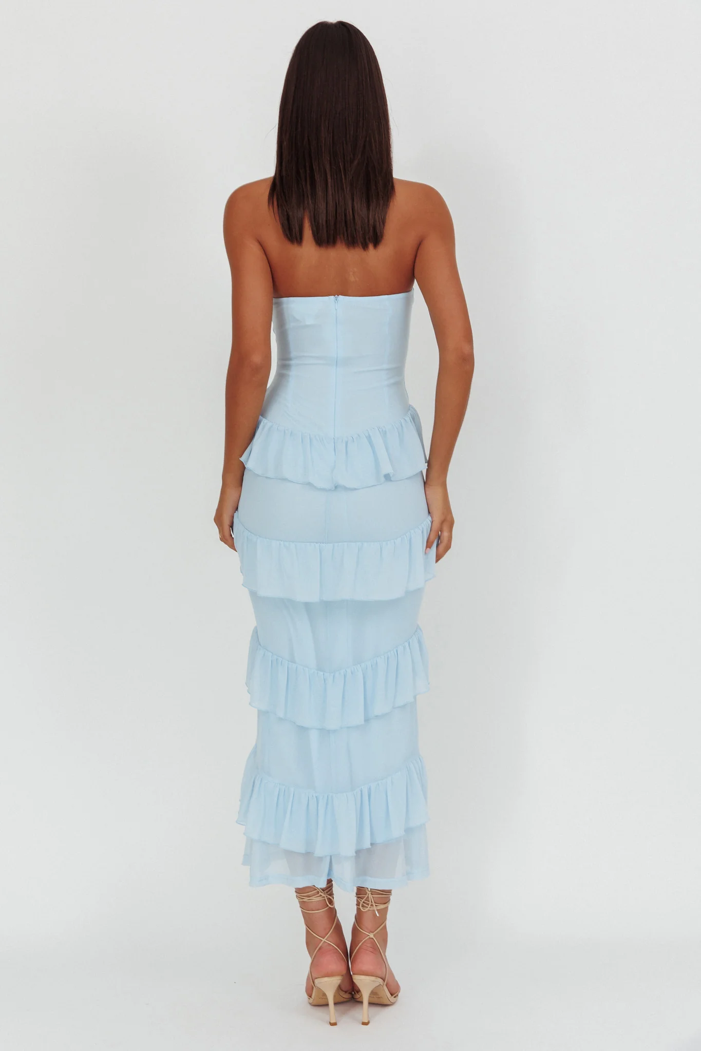 Dulce Dreams Sweetheart Neckline Frill Maxi Dress Blue - Image 2