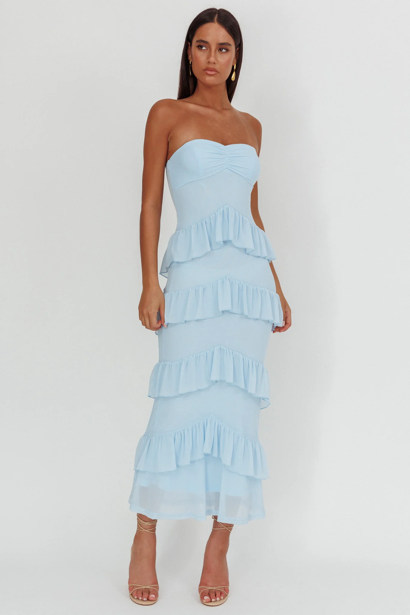 Dulce Dreams Sweetheart Neckline Frill Maxi Dress Blue - Image 4
