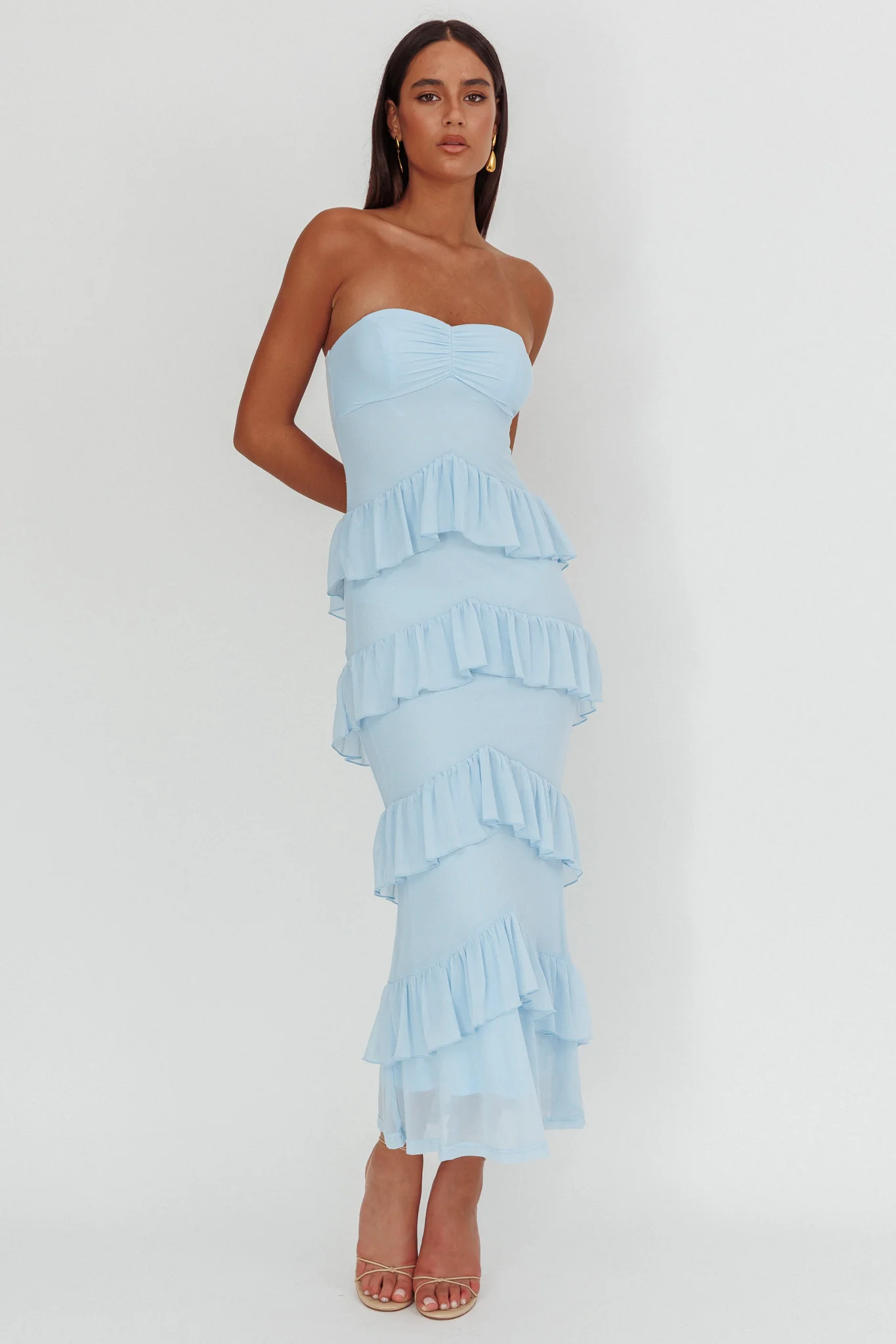Dulce Dreams Sweetheart Neckline Frill Maxi Dress Blue - Image 5