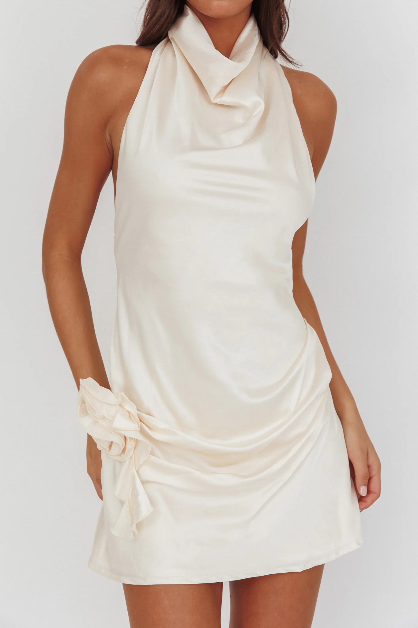 Elarah High Cowl Halterneck Mini Dress Pearl - Image 3