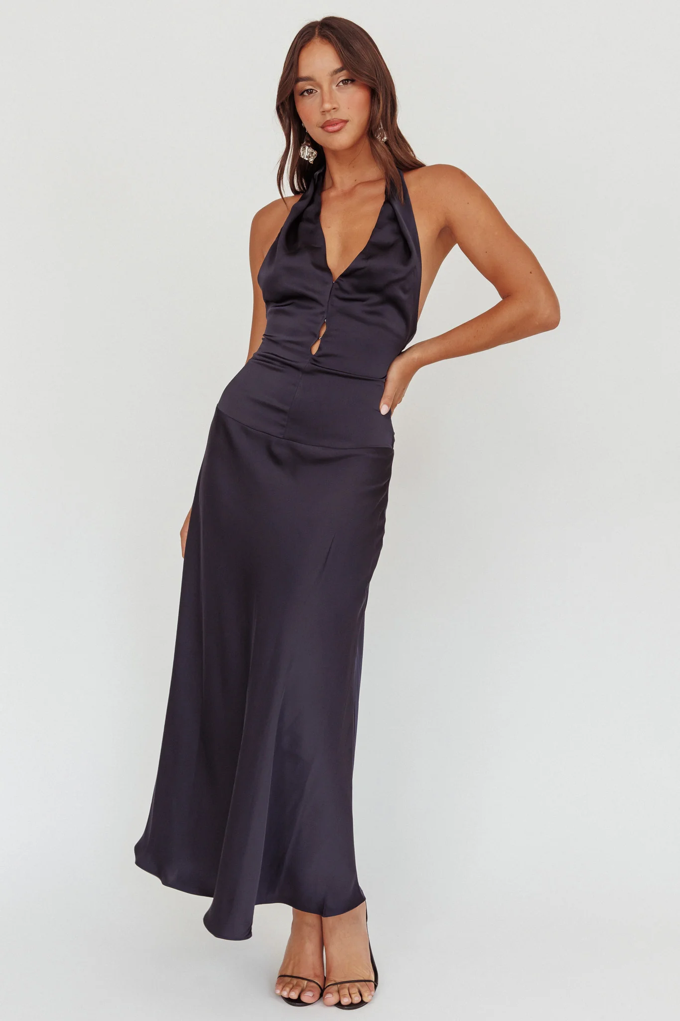 Elcie Drop Waist Halter Maxi Dress Navy - Image 4