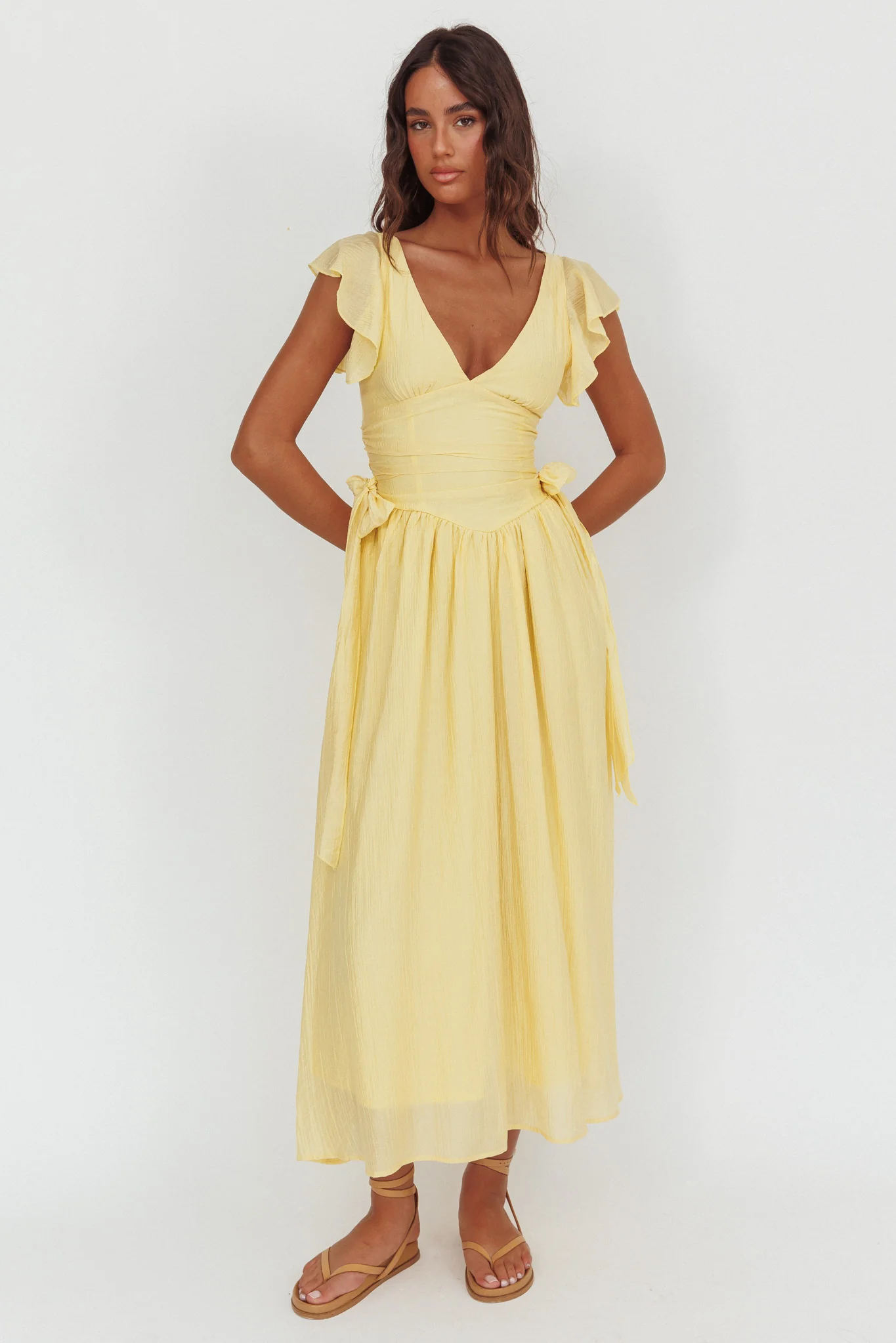 Elsewhere Waist Bows Maxi Dress Banana - Image 4