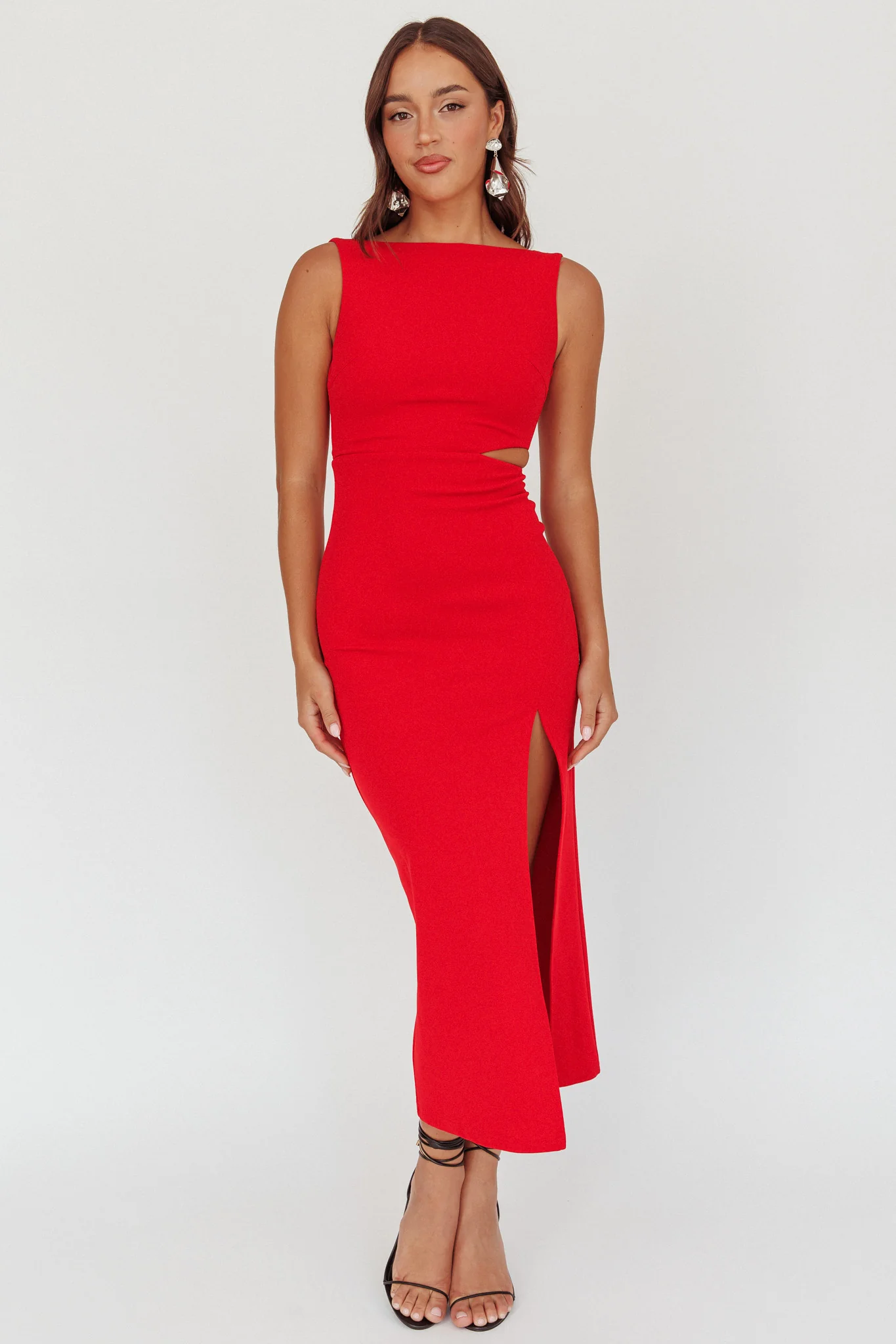 Emille Cut-Out Split Midi Dress Red - Image 4