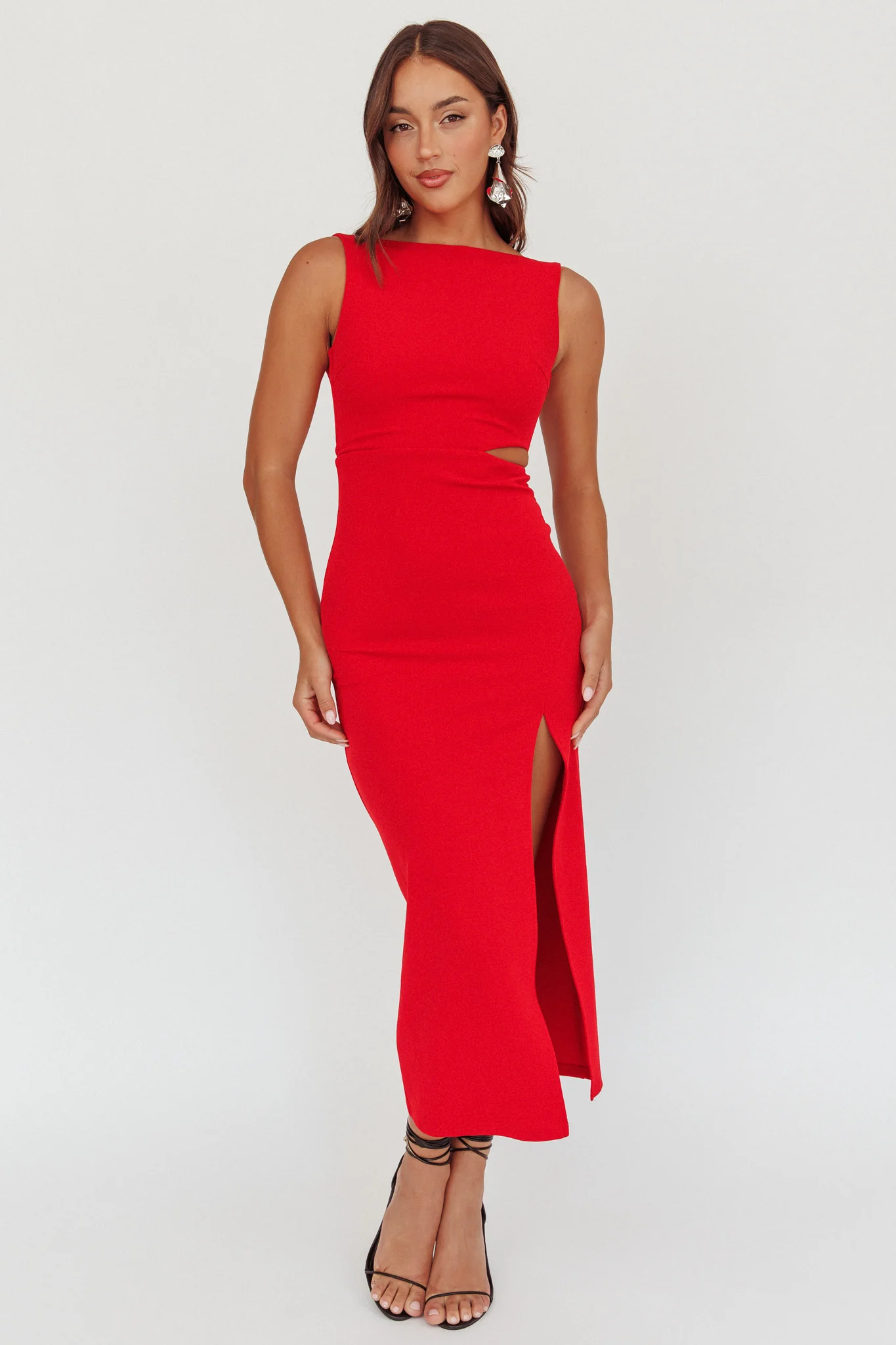 Emille Cut-Out Split Midi Dress Red - Image 5