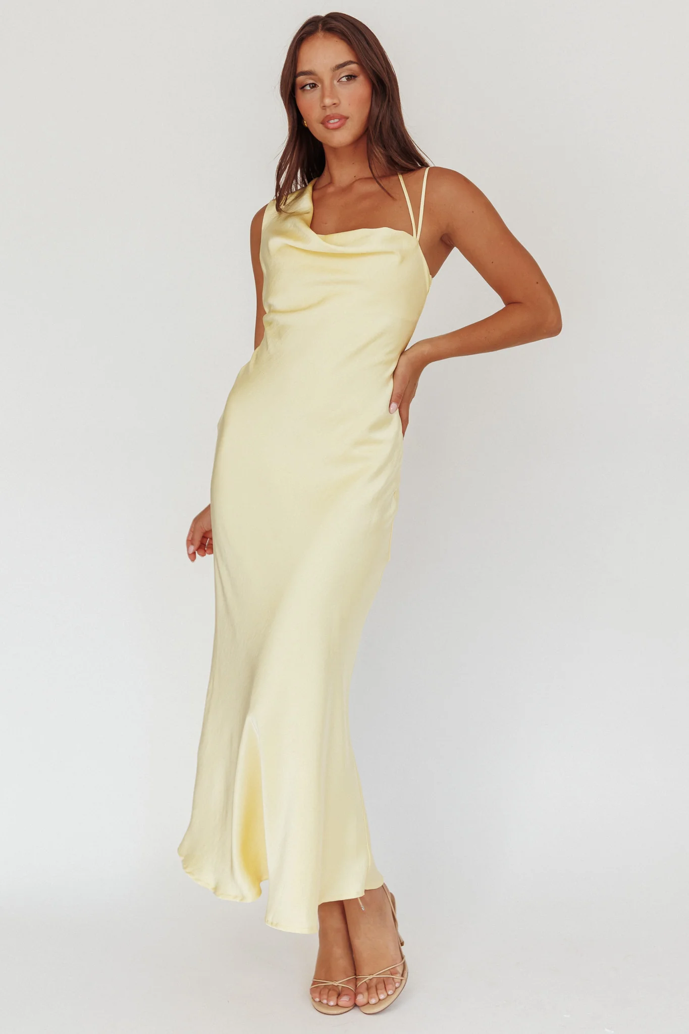 Eros Asymmetric Cowl Neck Maxi Dress Butter - Image 2