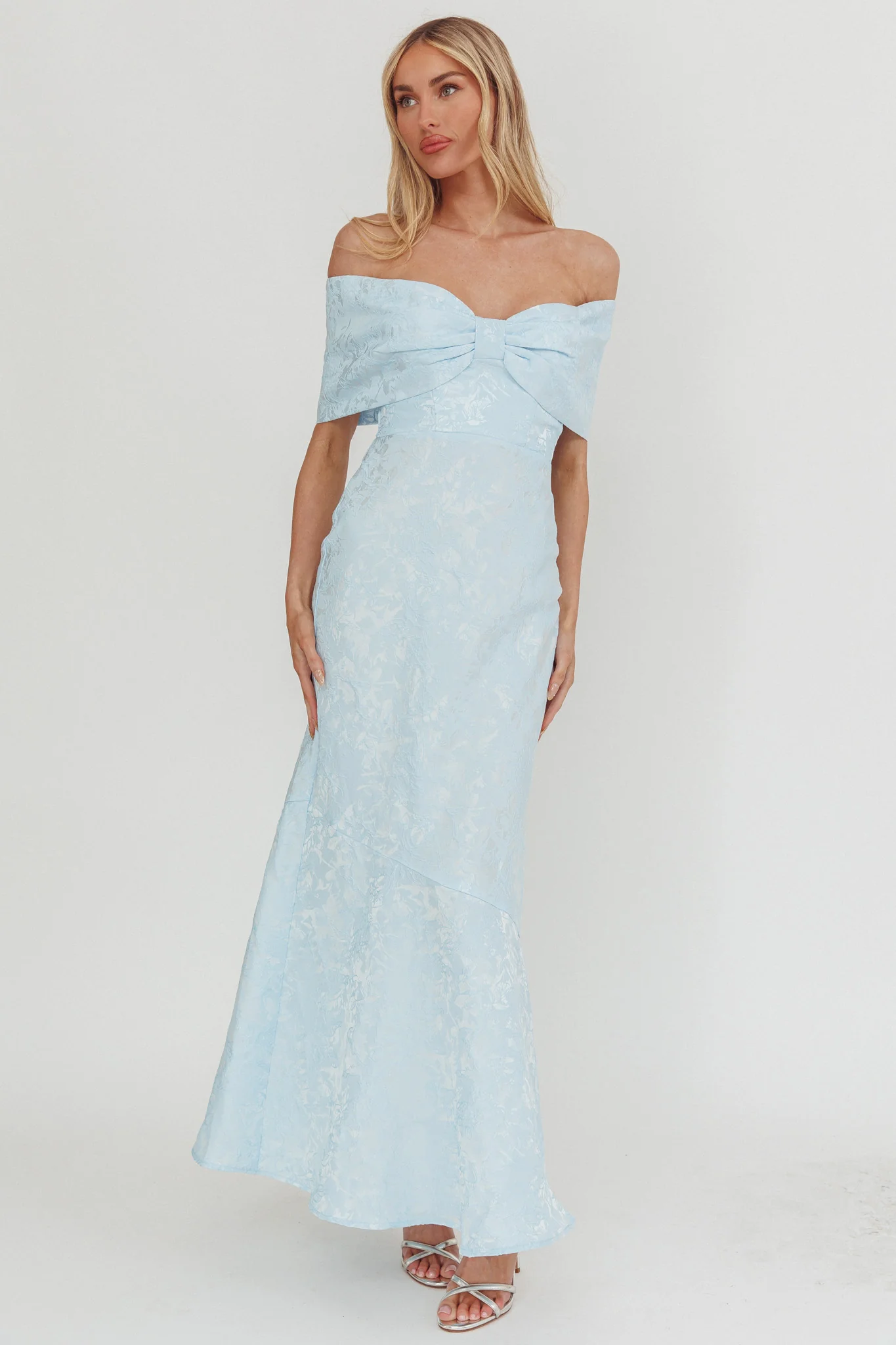 Fairytales Off-Shoulder Jacquard Maxi Dress Blue - Image 5
