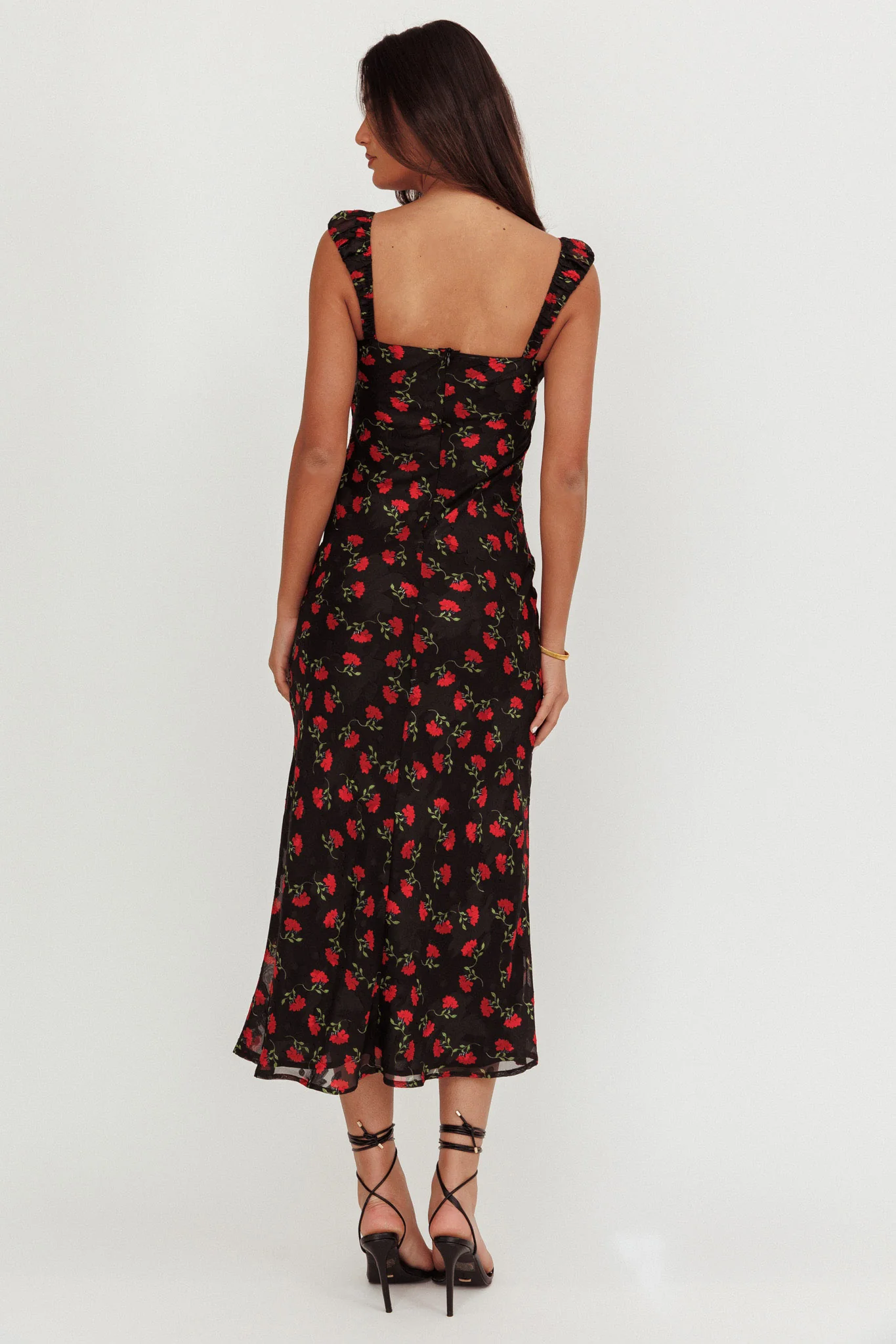 Femme Belle Ribbon Trim Maxi Dress Floral Black - Image 3