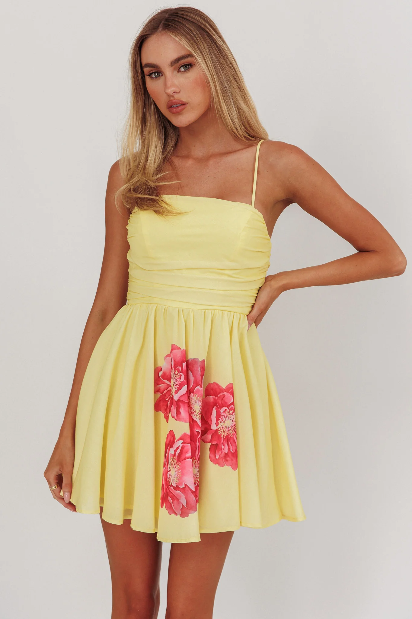 Festivity Flared Bow Floral Mini Dress Yellow - Image 5