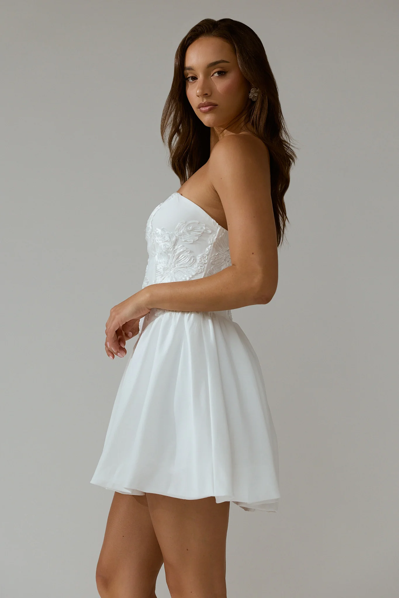 Fiora Basque Waist Strapless Mini Dress White - Image 2