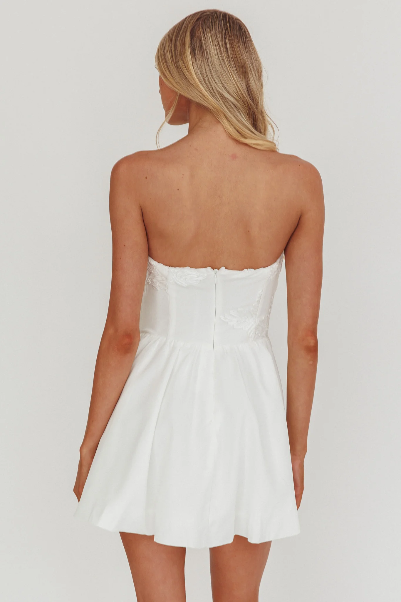 Fiora Basque Waist Strapless Mini Dress White - Image 3