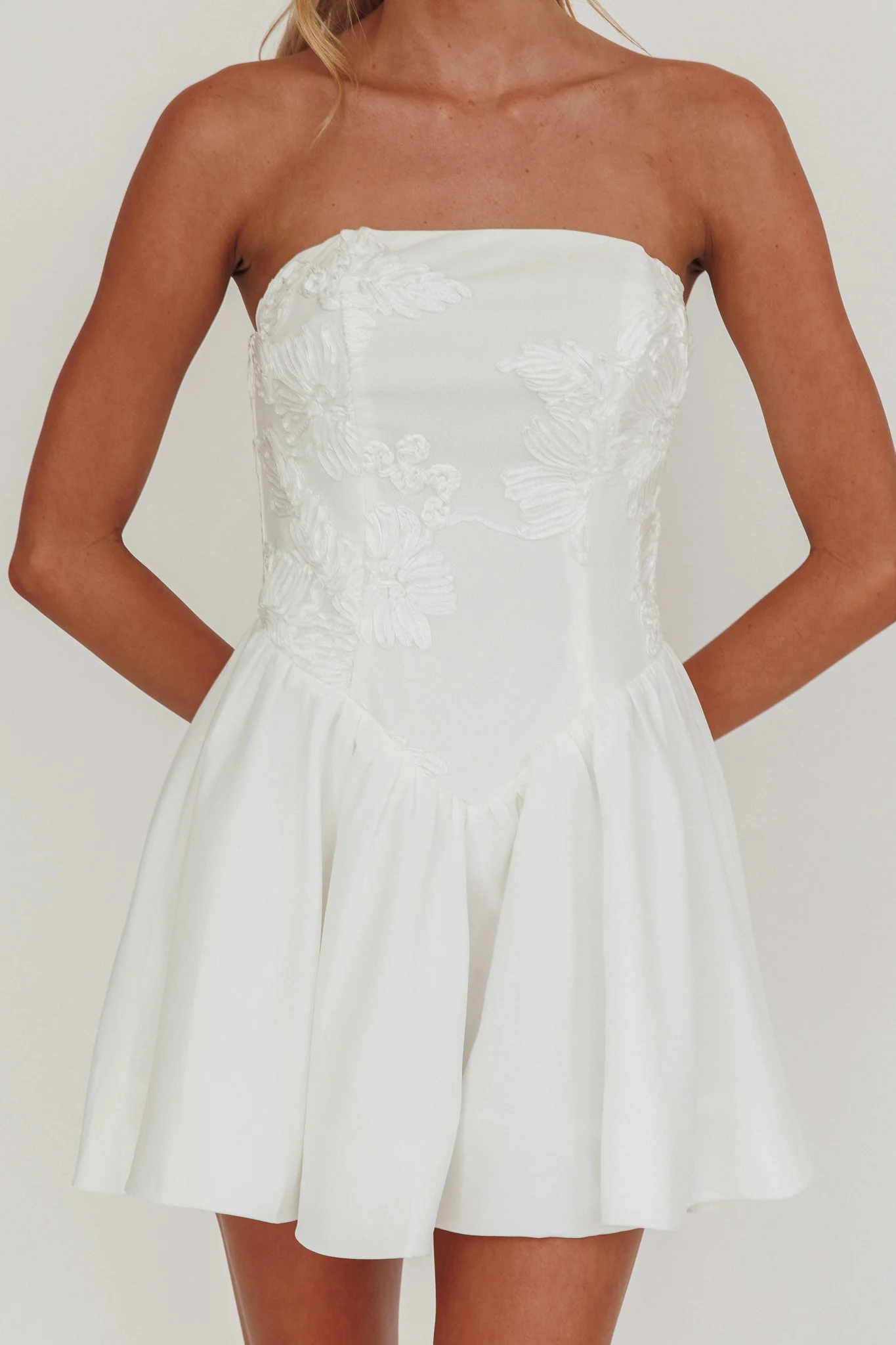 Fiora Basque Waist Strapless Mini Dress White - Image 4