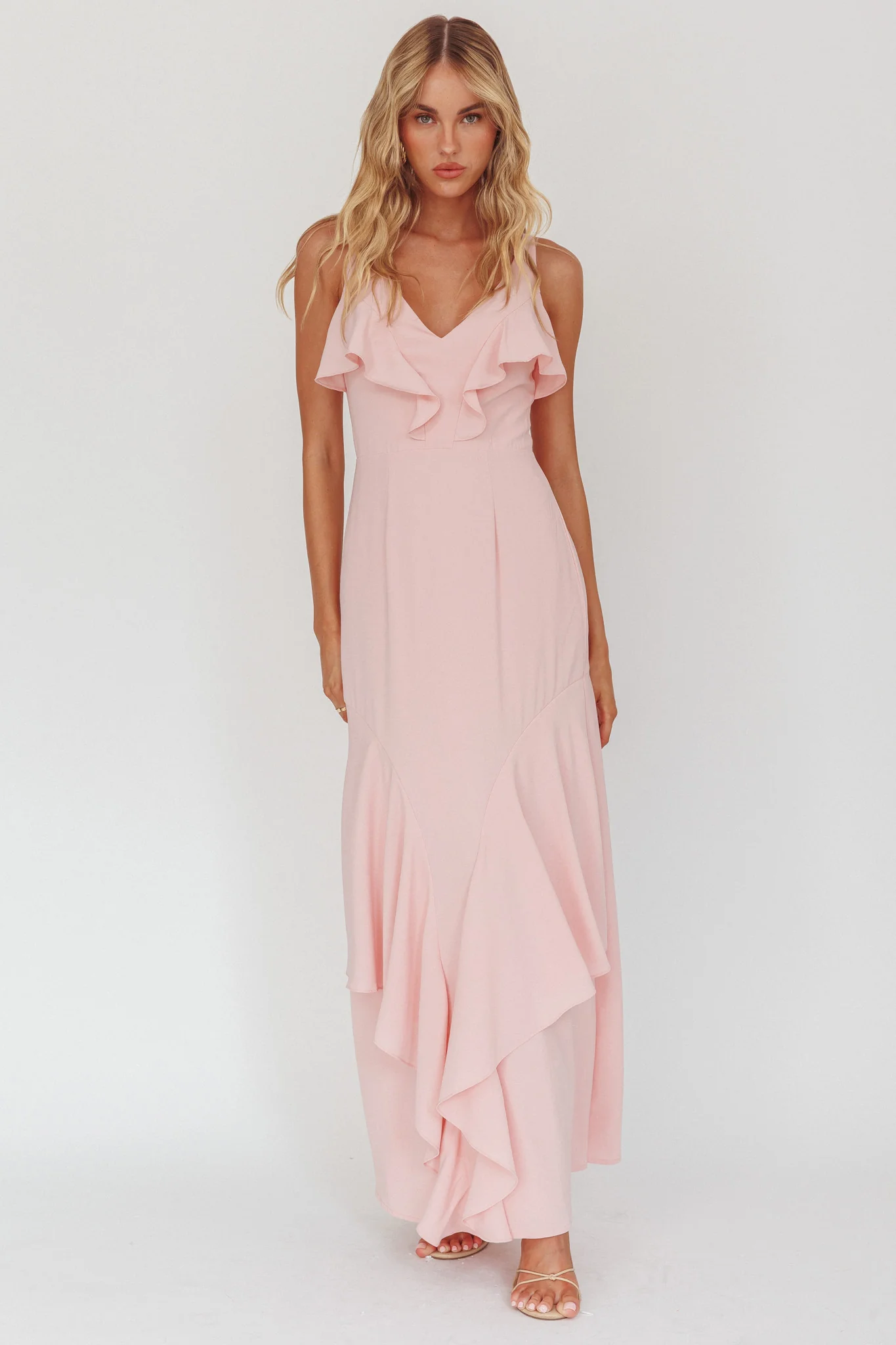 Firelights Ruffle Trim Maxi Dress Pink - Image 5