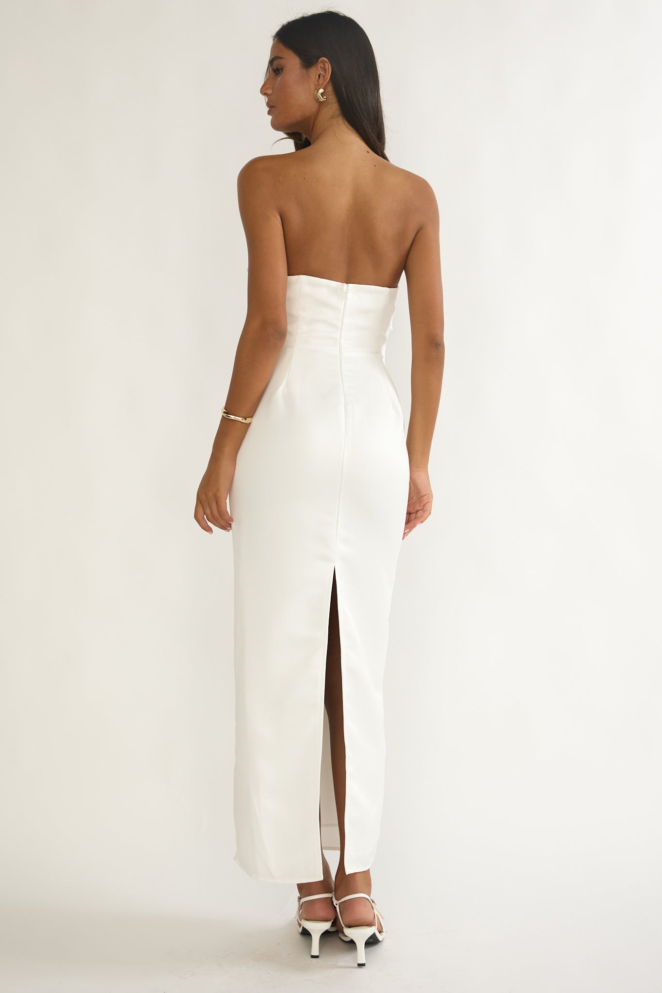 Fleur Sky Strapless Pleat Bust Maxi Dress White - Image 2