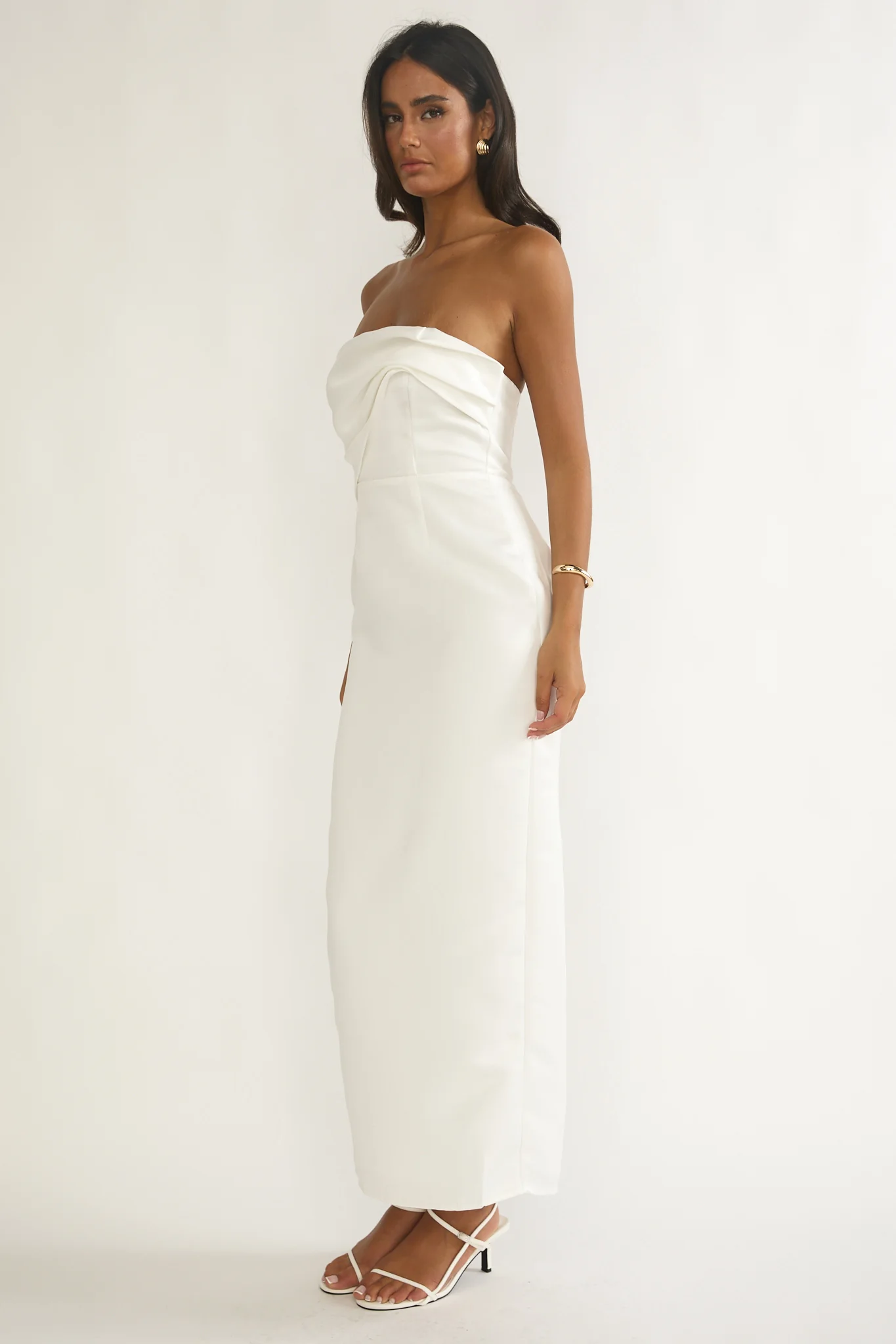 Fleur Sky Strapless Pleat Bust Maxi Dress White - Image 6