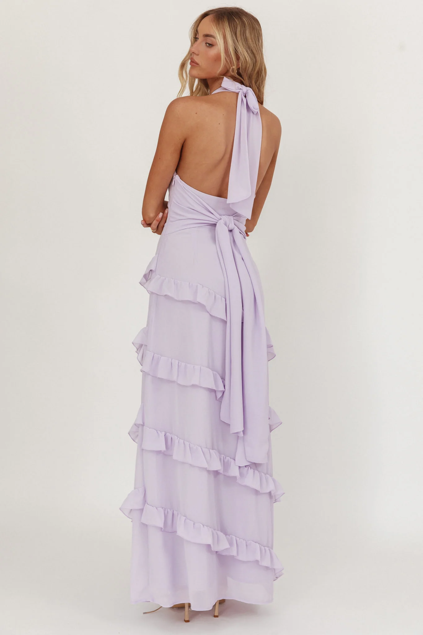 Flirt Frill Trim Halter Maxi Dress Lilac - Image 2