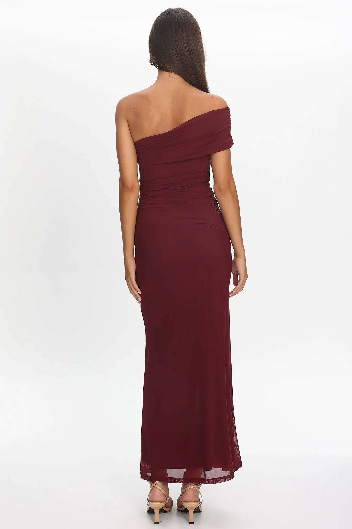 Gala One-Shoulder Maxi Dress Embellished Wine - Image 4