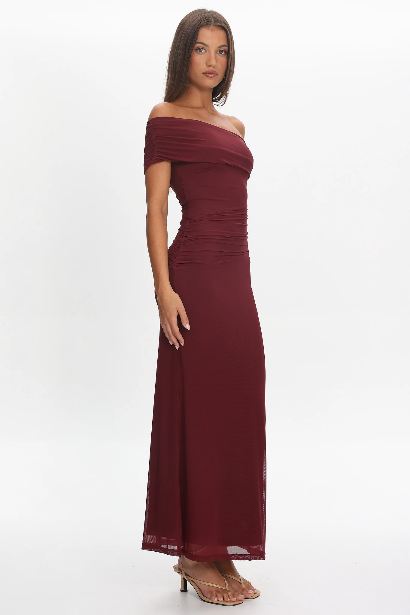 Gala One-Shoulder Maxi Dress Embellished Wine - Image 6