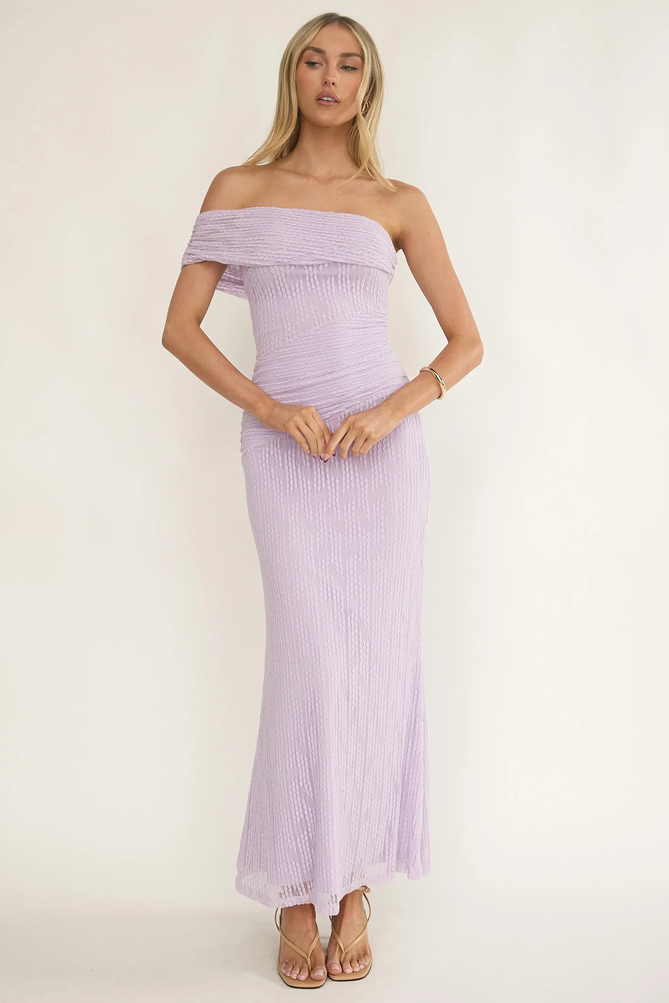 Gala One-Shoulder Textured Maxi Dress Lilac - Image 2