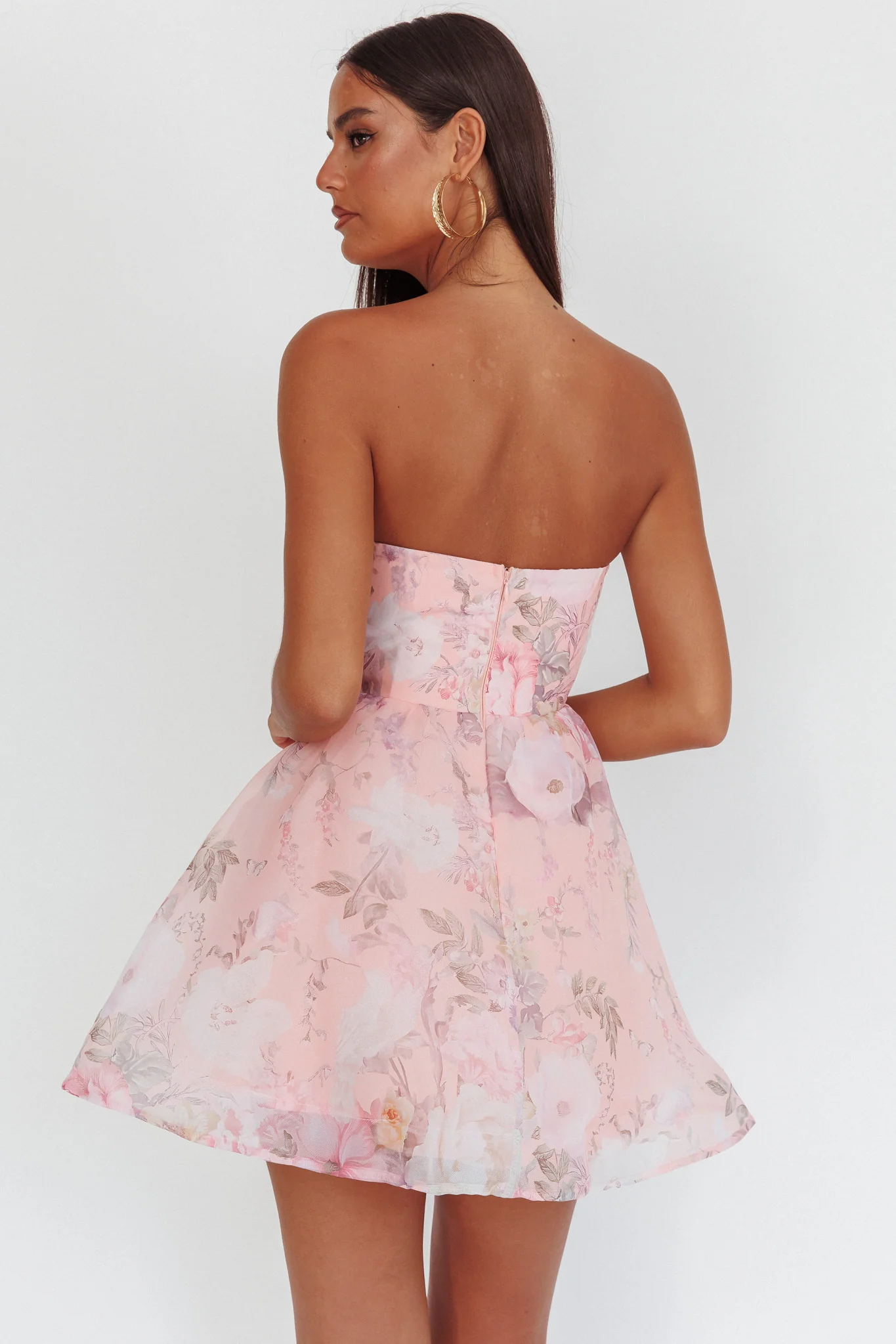 Gem Deep Sweetheart Neckline Mini Dress Floral Pink - Image 2